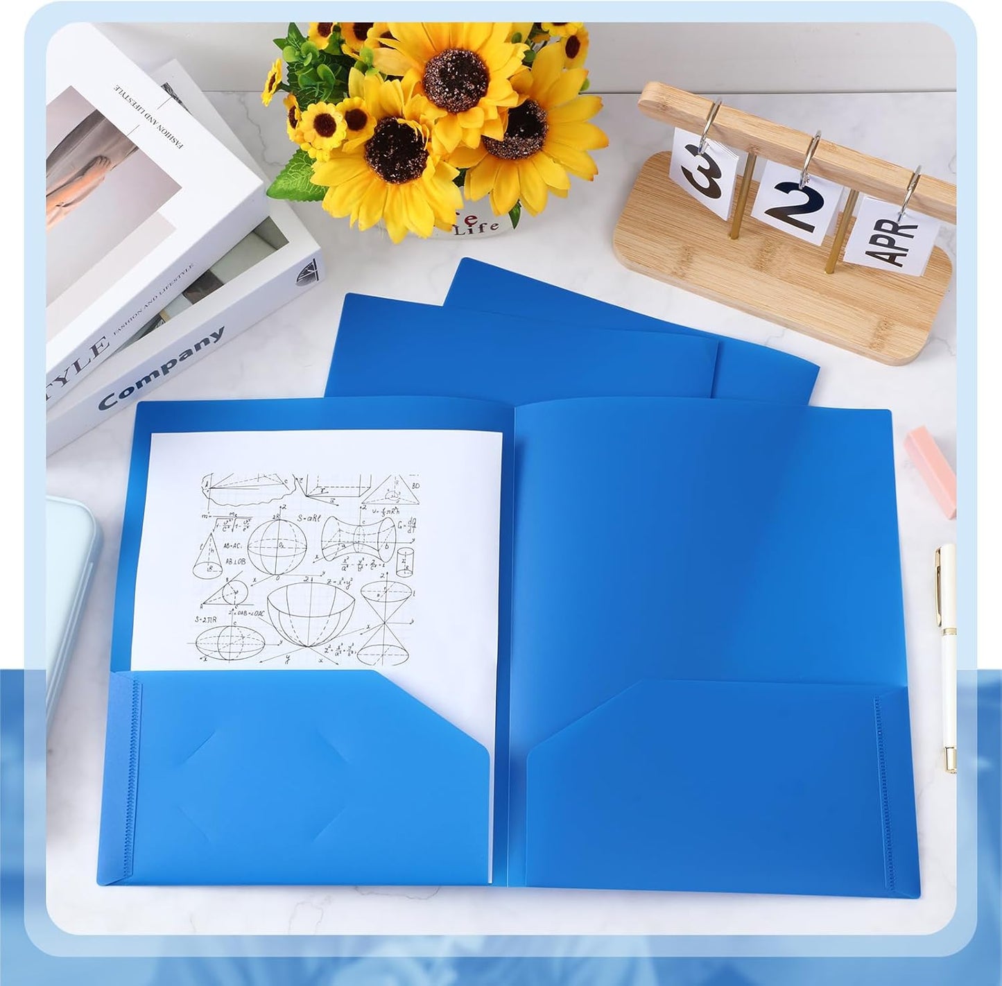 Gueevin 50 Pcs Plastic Folders with Pockets, Back to School Two Pocket Folder Fit Letter Size, Heavy Duty School Business Card Holder for Home Office, 11. 61 x 9. 45 Inches (Blue)