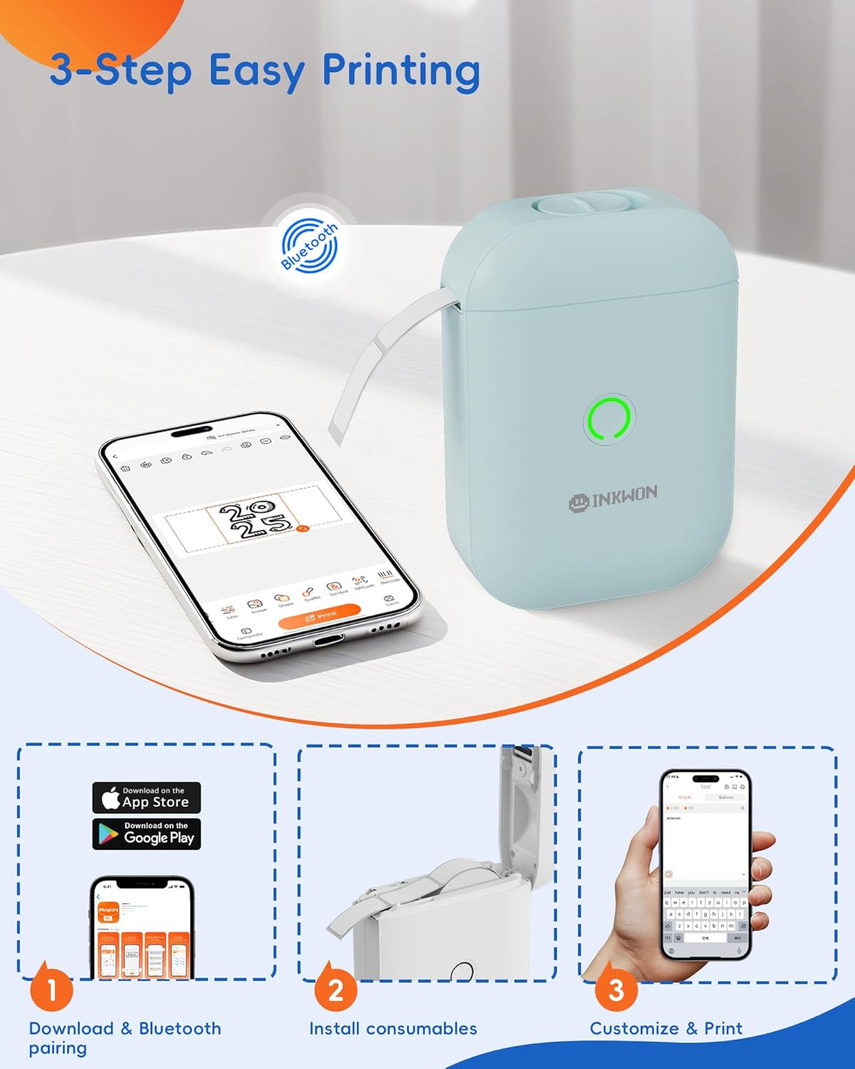 Label Maker Machine with Tape, D11s Bluetooth Label Maker Waterproof Labels, Portable Mini Label Printer with Various Templates for Home Office School, Blue