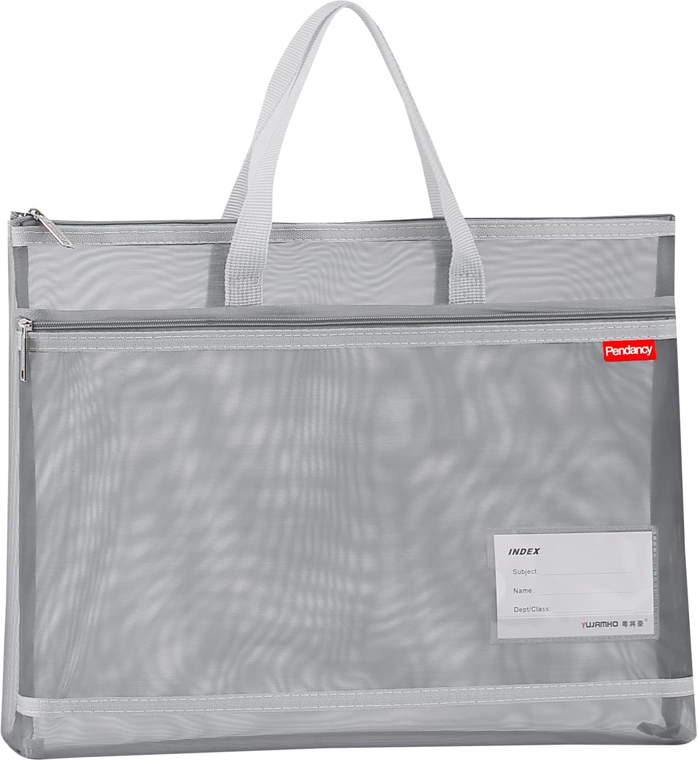 Pendancy Mesh Zipper Pouch A3 Size, Large Double Pocket Lightweight Nylon Transparent File Bag with Handle, 13x17 in Foldable Document Storage for Puzzle Project/Cross Stitch/Travel/Office (Gray)