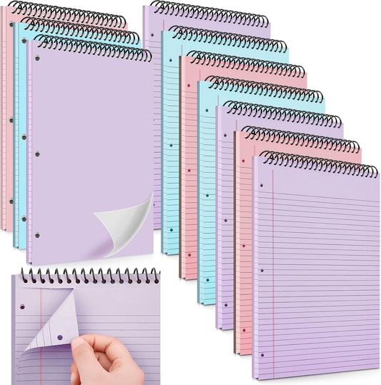 10 Packs 8.5" x 11" Top Spiral Notebook with 3 Hole Punched Legal Pads College Ruled Notepad 50 Sheets Hard Cardboard Paper Wirebound Notepad for Office School Business (Pink,Blue,Purple)