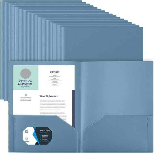 Gueevin 50 Pcs Plastic Folders with Pockets, Back to School Two Pocket Folder Fit Letter Size, Heavy Duty School Business Card Holder for Home Office, 11. 61 x 9. 45 Inches (Blue Gray)