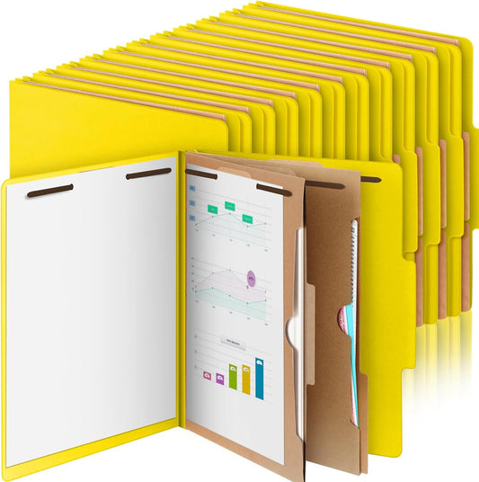 24 Pcs Classification Folders Letter Size, 2 Pocket Dividers Pressboard File Folder with Fasteners, Expanding File Organizer Bulk for Teachers, Clergy, Office, Church, Christmas (Yellow)