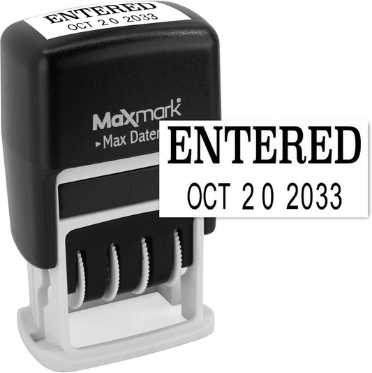 MaxMark Self-Inking Rubber Date Office Stamp with Entered Phrase & Date - Black Ink (Max Dater II), 12-Year Band