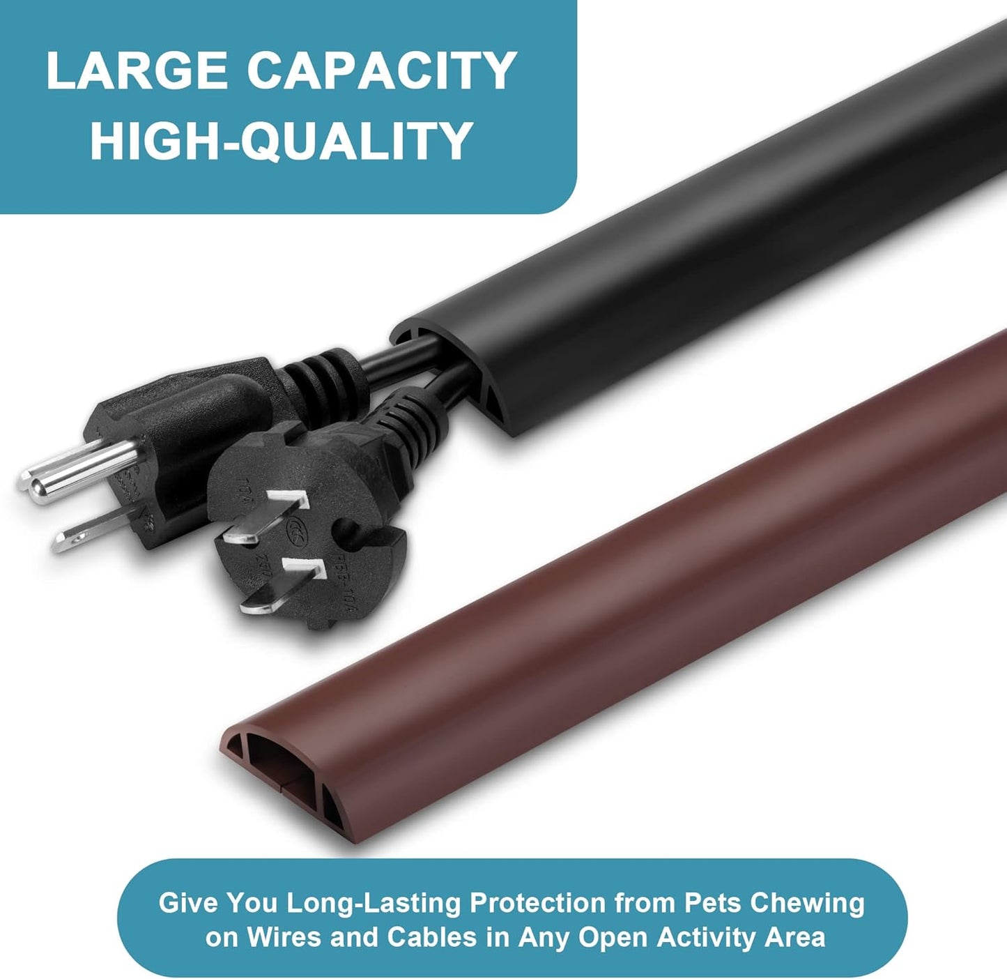 8.5ft Brown Cord Floor Cover, Low Profile Cord Cover Floor, LZEOY Floor Cord Covers for Wires, Soft Cord Protector Floor Prevent Cable Trips, Floor Wire Covers for Cords, Channel:0.6" (W) x 0.32"(H)