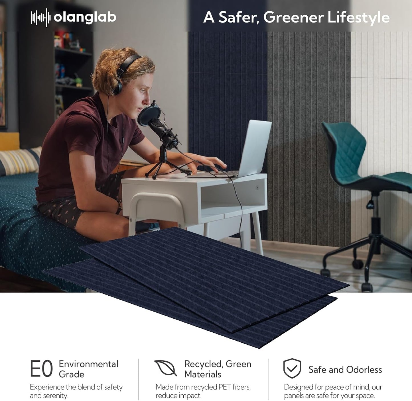 Olanglab Acoustic Wall Panels 10 Pack, 48 x 24 per Acoustic Panels Sound Absorbing, Decorative Sound Panels for Home Studio and Office, Dark Blue