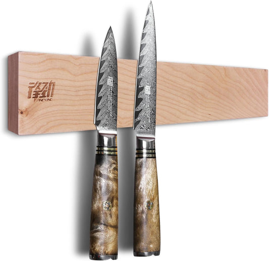 FINDKING Wood Magnetic Knife Strip, Magnet Utensil Holder for Wall, Refrigerator, Wooden Rack for Kitchen Knives, No Drill (Beige, 12 Inches, Without Knives)