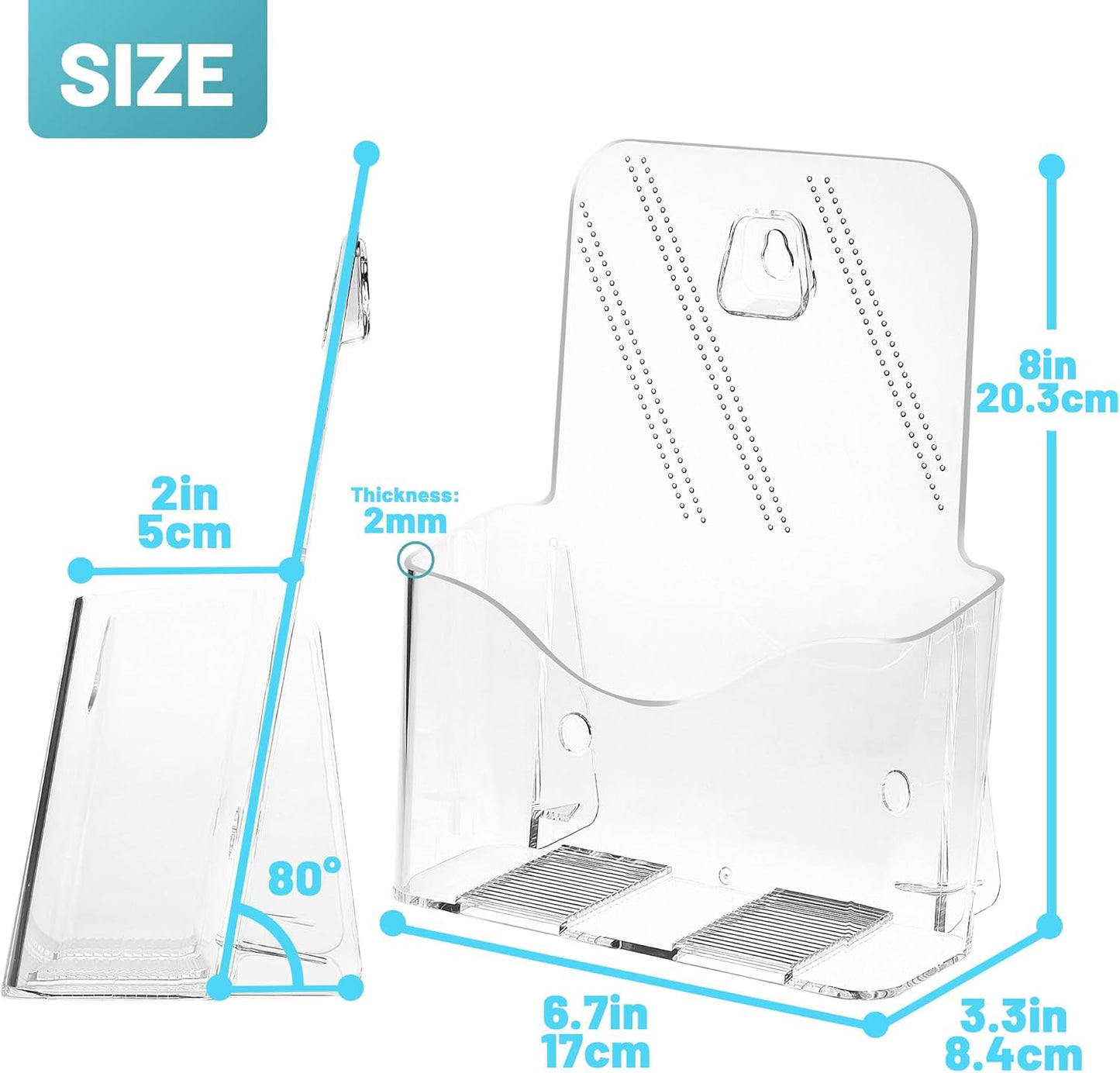 Acrylic Brochure Holder 8.5 x 5.5 Inches, 4-Pack Clear Plastic Display Stand for Half-Fold Flyers, Pamphlets, Menus, Trifold Literature, Wall Mount or Countertop Use