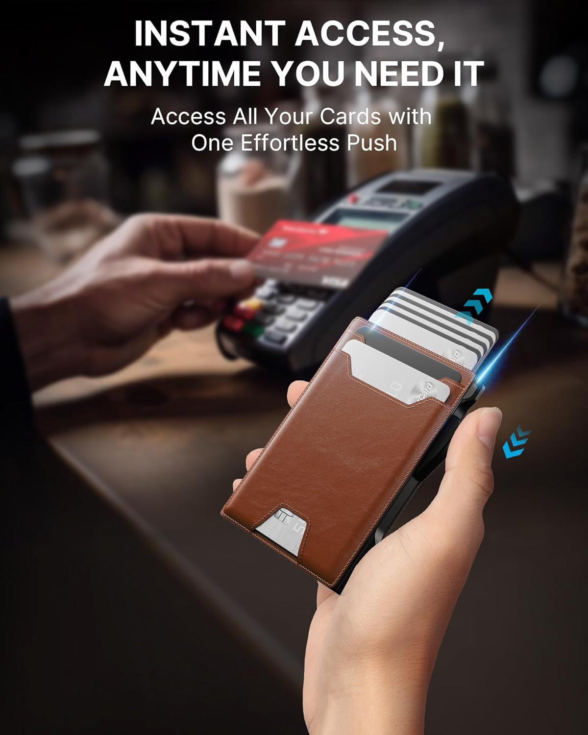 typecase Wallet for Men: Rfid-blocking with Money Clip Slim Leather Bifold ID Window Smart Pop Up Card Case Front Pocket Wallet with Gift Box (Light Brown)