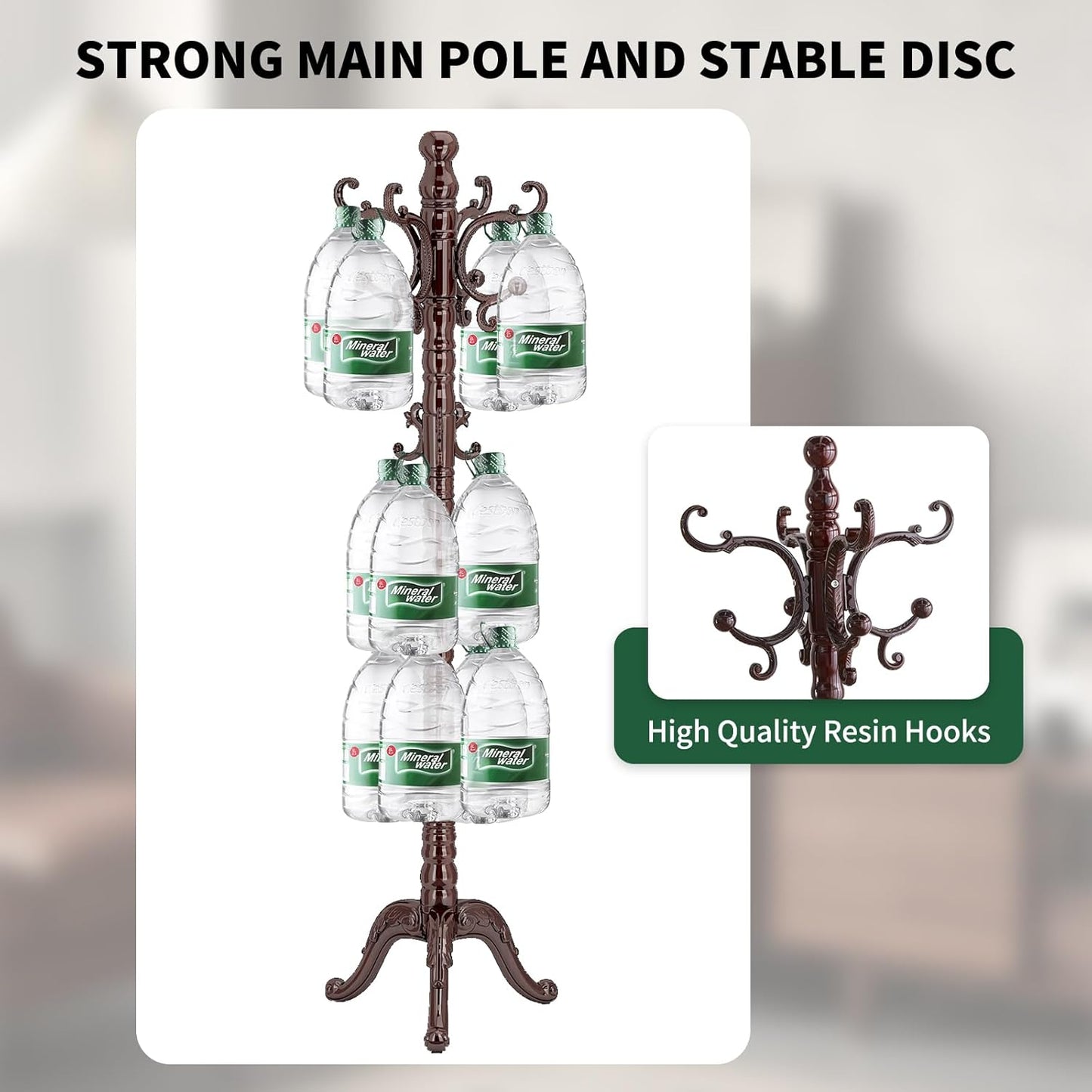 Wooden Coat Rack Stand, Vintage Wood Coat Rack Freestanding with Sturdy Triangle Base, Classic Coat Racks with 14 Hooks, Natural Birch Wood Coat Tree Hanger Stand for Entryway,Office