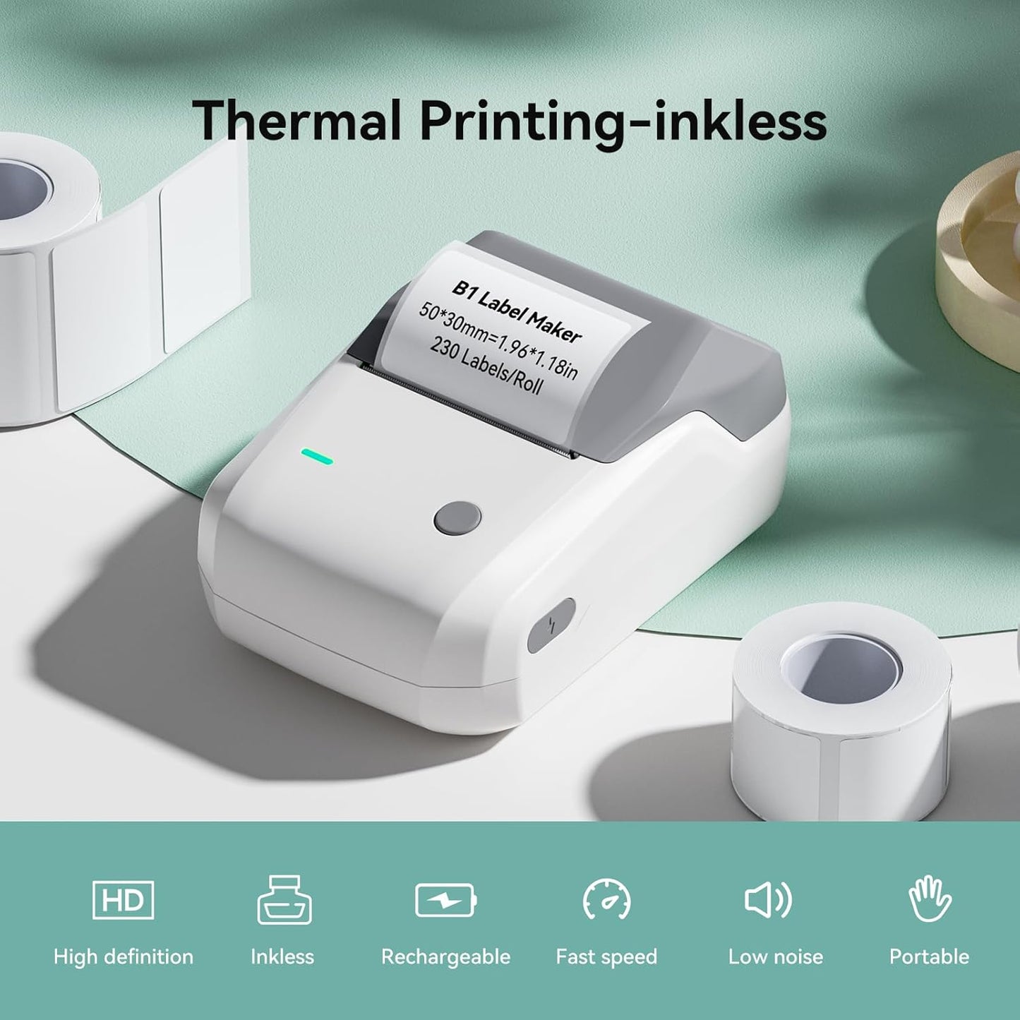 NIIMBOT B1 Label Maker Machine with Tape, 2 Inch Portable Sticker Printer for Home School & Small Business, Compatible with Phones & PC, Gray White