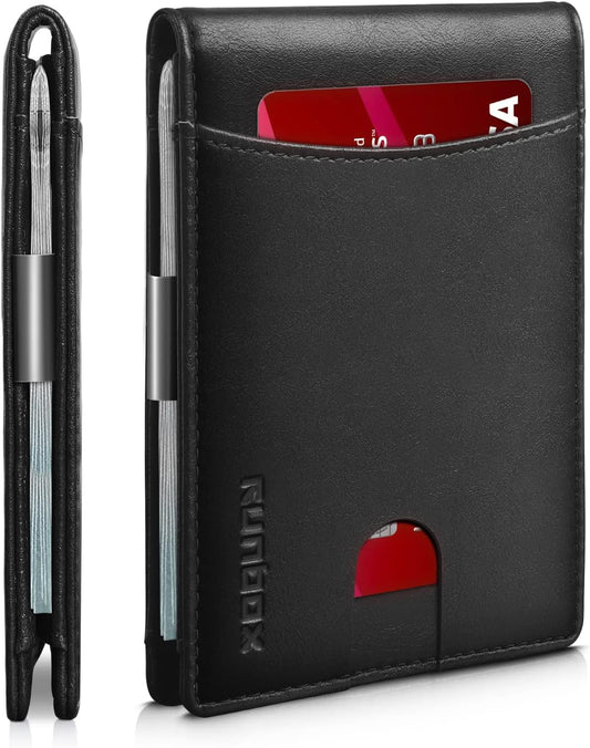 RUNBOX Money Clip Slim Wallets for Men RFID Blocking 11 Card Holder Minimalist Small Leather Bifold Men's Front Pocket Wallet Gift Box