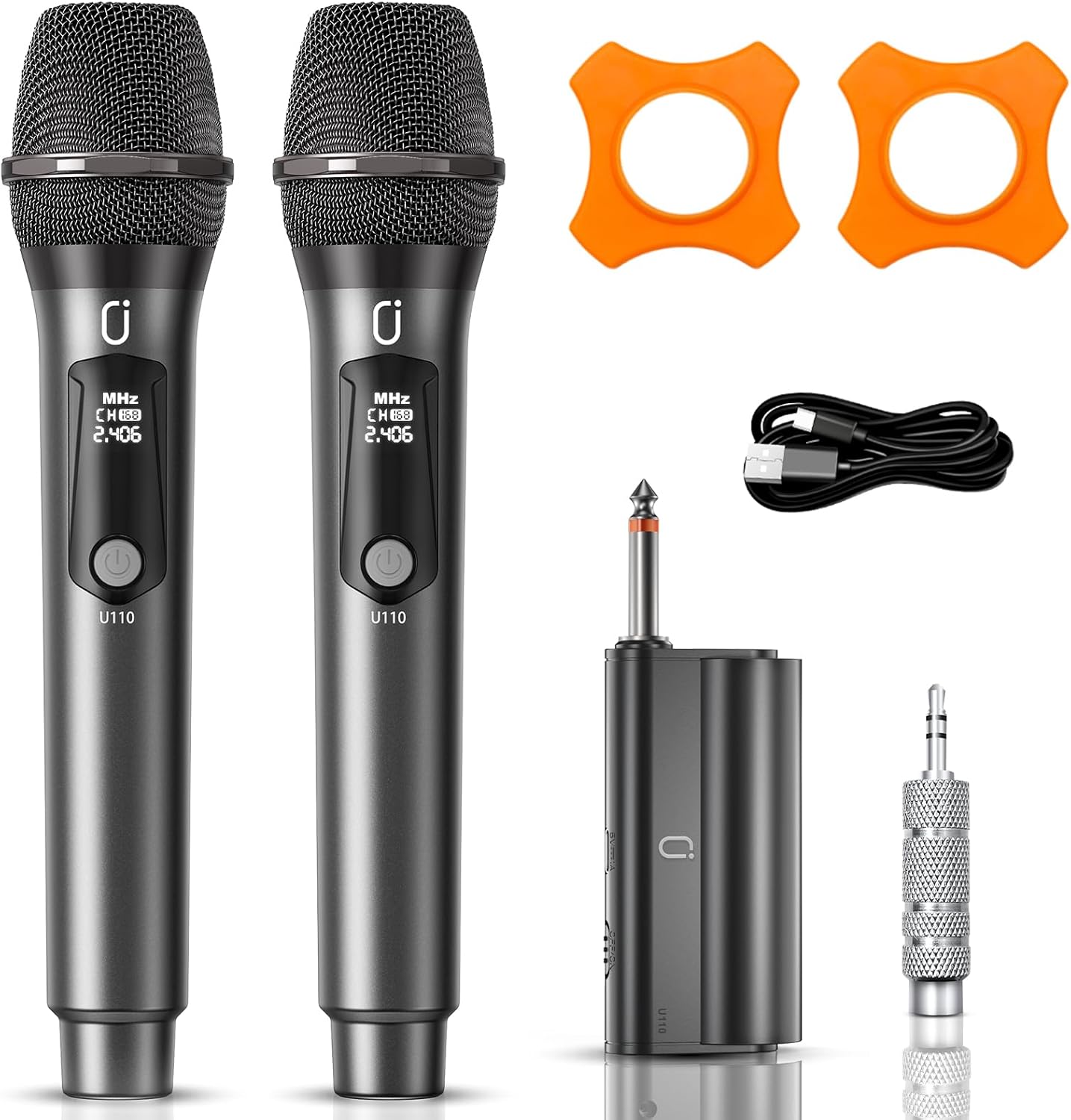 Wireless Microphones for Singing, Dual Rechargeable Karaoke Microphone with Receiver for Church/Party/Meeting/Speech/Stage Performance, Compatible with PA System/Karaoke Machine/Partybox/Mixer