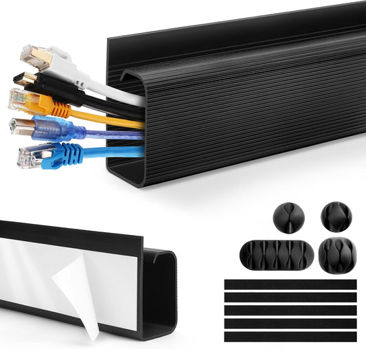 Cable Management Under Desk 31.5in (2X L15.8in) J Channel, ZhiYo Cord Organizer for Desk, Self-Adhesive Cable Organizer, Cord Management Wire Organizers for Cords, Wire Management Cable Raceway Black