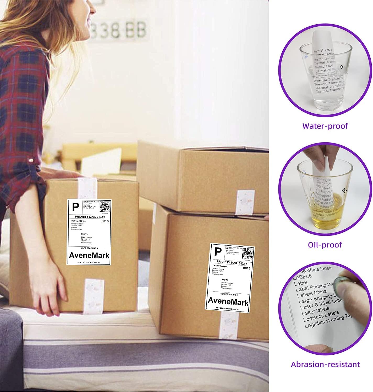 AveneMark 4 Stacks 2000 Labels 4" x 6" Fanfold Direct Thermal Labels, Postage Shipping Labels Paper with Perforated, Strong Adhesive Label for Zebra, Rollo, MUNBYN Thermal Printer,500 Labels per Stack