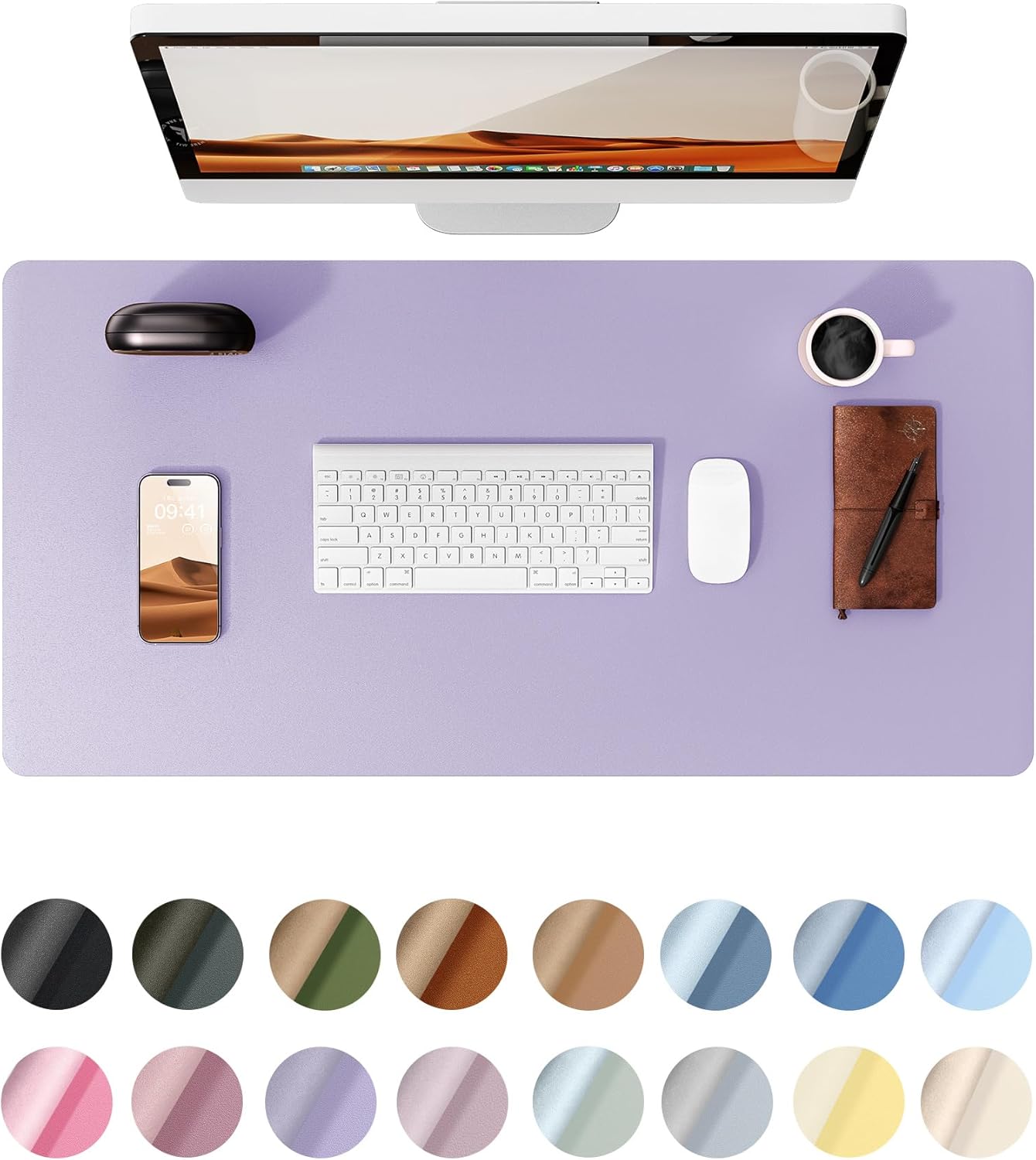 YSAGi Leather Desk Protector, Office Mat, Large Mouse Mat, Non-Slip PU Leather Blotter, Laptop Desk, Waterproof Writing Pad for Office and Home (Light Purple, 35.4" x 17")
