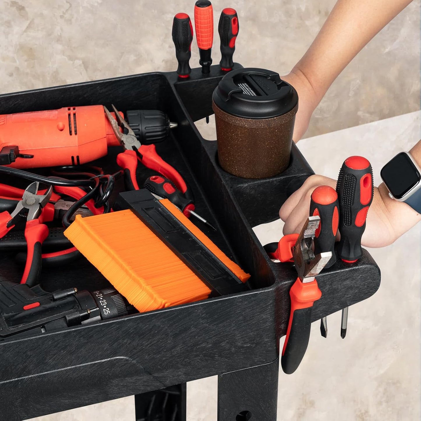 Service Utility Plastic Tool Cart, 34 x 17-Inch Rolling With Deep 2-Shelf, Heavy Duty Wheels, 550 lbs Capacity Organizer for Garage, Warehouse, Workshop