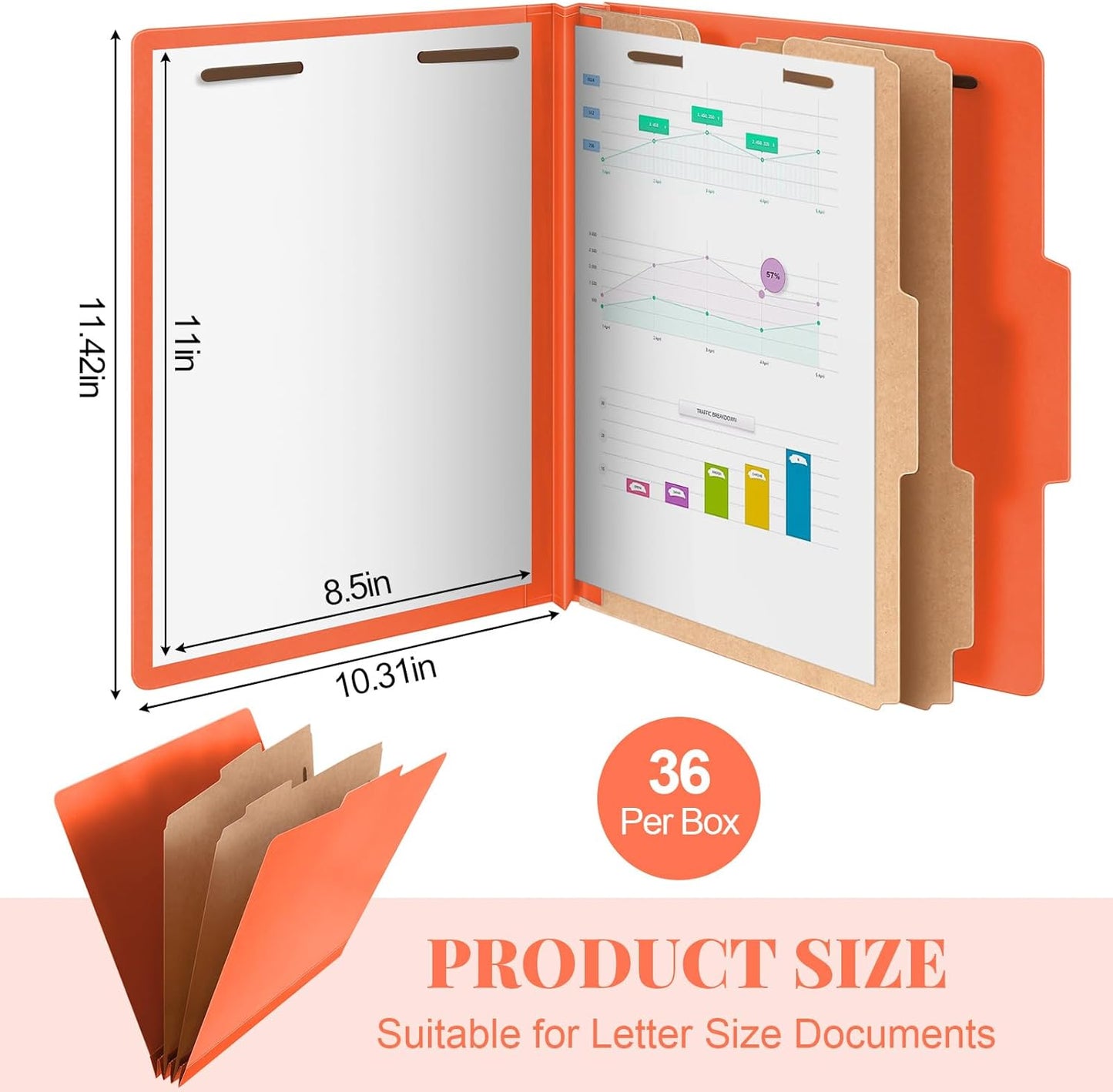 24 Pcs Classification Folders Letter Size Bulk - 2 Dividers Pressboard File Folder with 3. 5 Inch Expansion, 2 Prongs Fastener, Heavy Duty Office File Organizer for Teacher Medical (Orange)