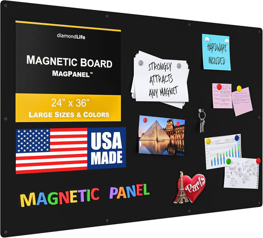 Diamond Life Magnetic Board - Memo & Vision Board for Home, Office, and Classroom - Magnet Board for Kids - Pre-drilled Mounting Screws Included (Black 24"x36")