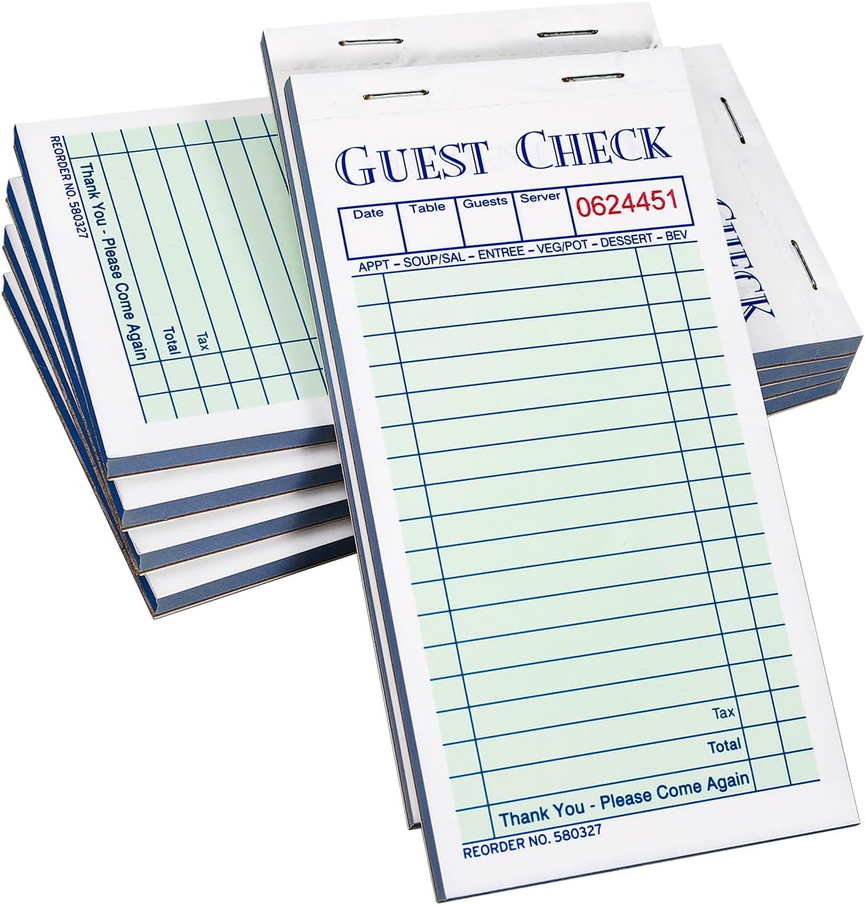 Guest Checks Server Note Pads 300 Sheets with Carbonless Copy Paper for Restaurants (6 Books) 3.5" x 6.75" Per Ticket Book