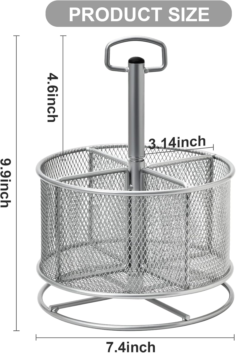 Marbrasse Mesh Desk Organizer, 360-Degree Rotating Multi-Functional Pen Holder, 4 Compartments Desktop Stationary Organizer, Home Office Art Supply Storage Box Caddy (silver)