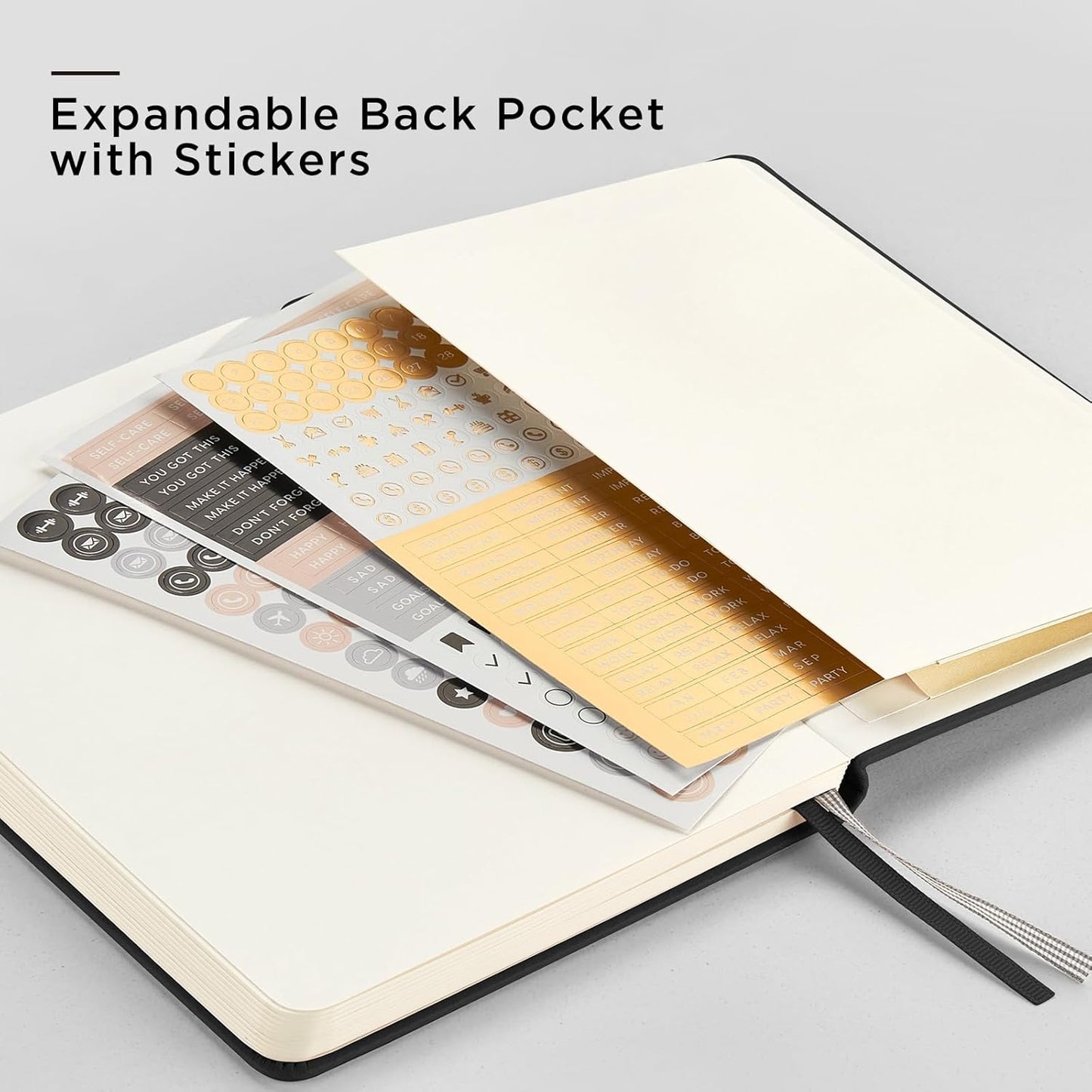 &And Per Se Dotted Journal Notebook, A5 Hardcover Leather Bullet Dotted Journal, 160 Pages 100 gsm Thick Dotted Paper，3 Sheets of Stickers Included (Black)