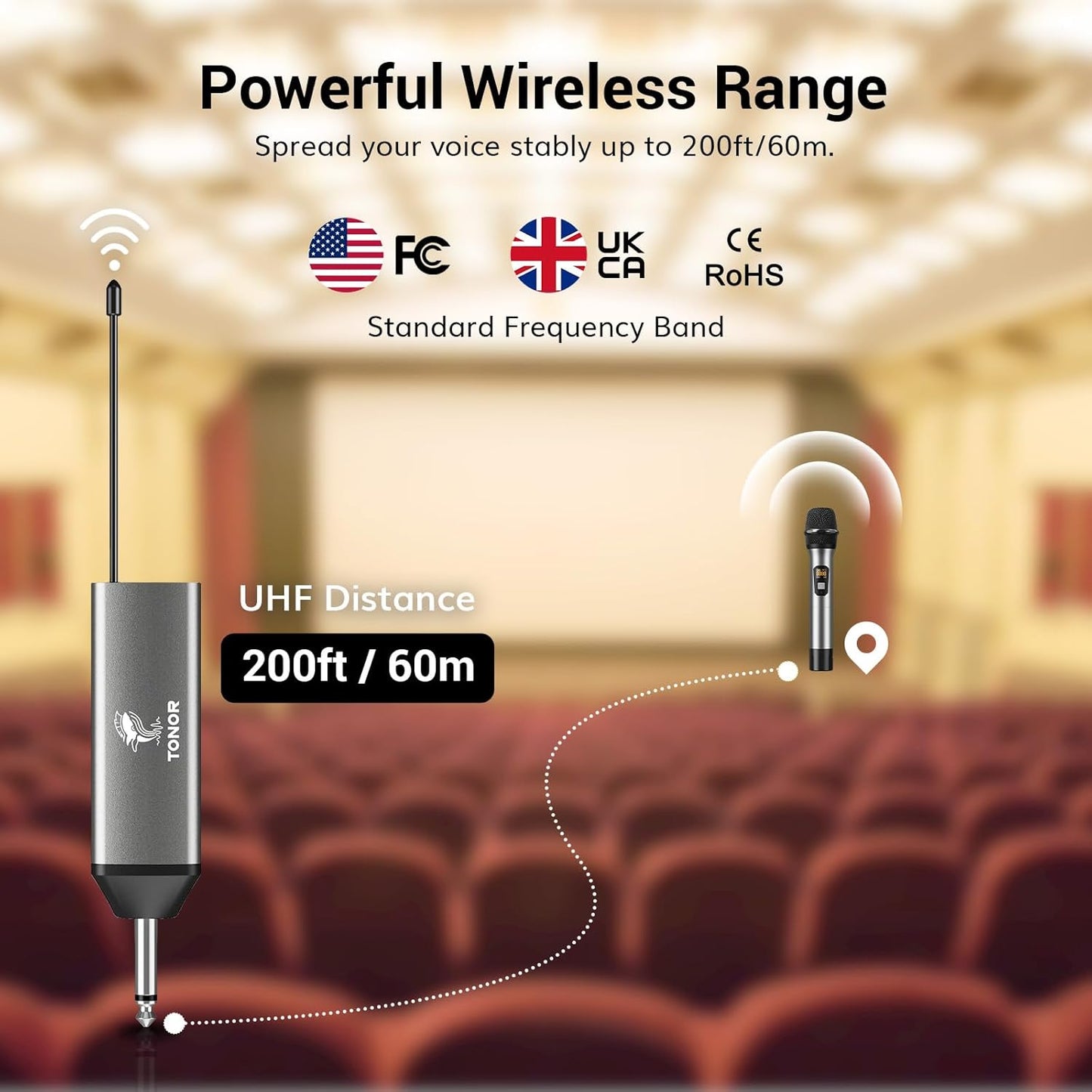 TONOR Wireless Microphone, UHF Metal Cordless Handheld Mic System with Rechargeable Receiver, for Karaoke, Singing, Party, Wedding, DJ, Speech, 200ft (TW620), Silver