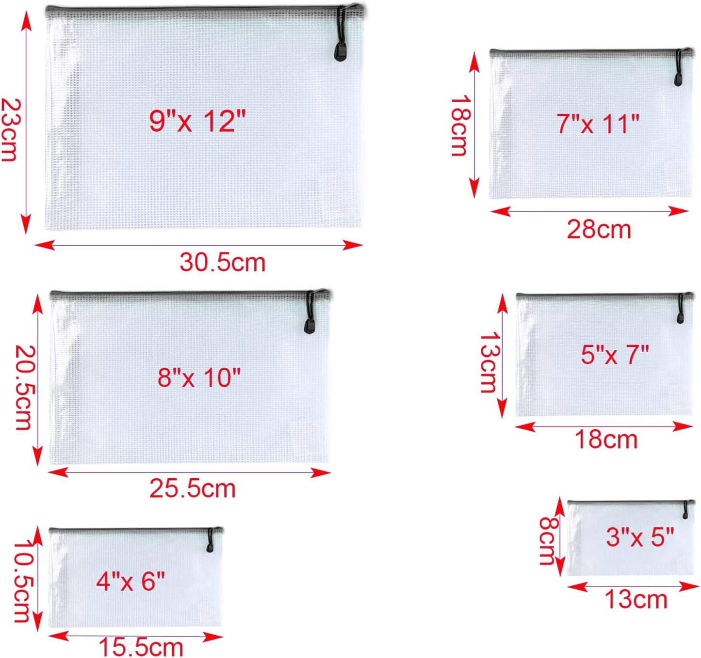 Oaimyy-24PCS-9 x 12" inches-Mesh Zipper Pouch, Plastic Zip File Folders Puzzle Bags for Organizing,for Office Supplies,Travel,Home Storage-Black