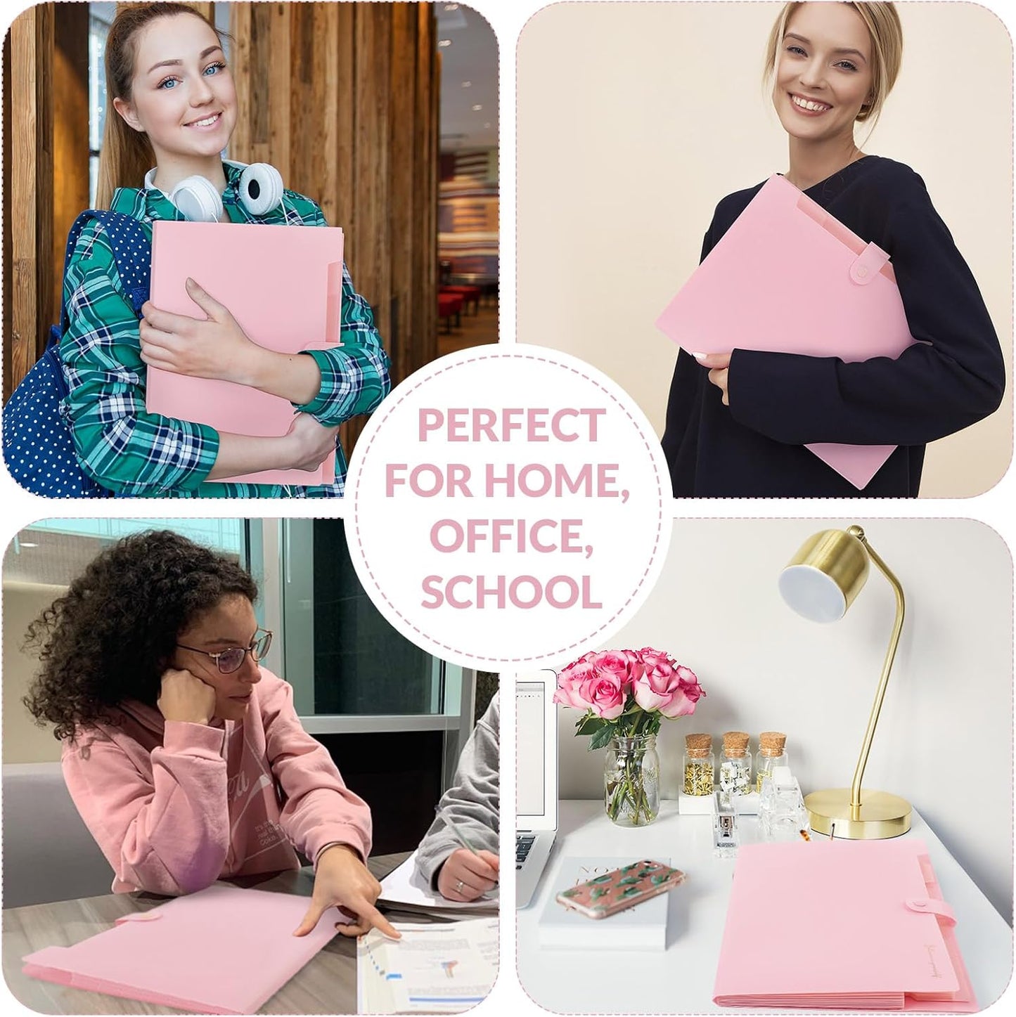 SKYDUE Expanding File Folder, Accordion File Organizer with 8 Pocket & Inner Card Pocket, Expandable Document Paper Receipt Holder for School Office Hospital, Letter/A4 Size Pink