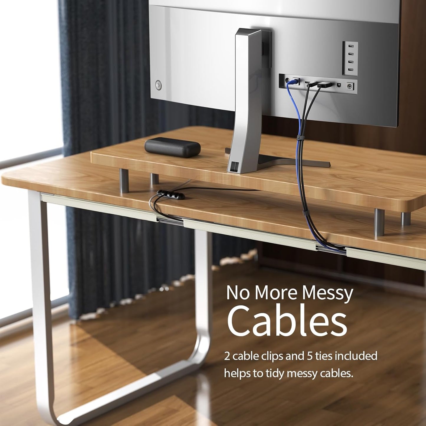 Delamu 62.8in Under Desk Cable Management, Safe Tidy Cable Management Under Desks for Home Office, 4 Pack Cord Organizer for Desk, Wire Organizer Kit, Beige