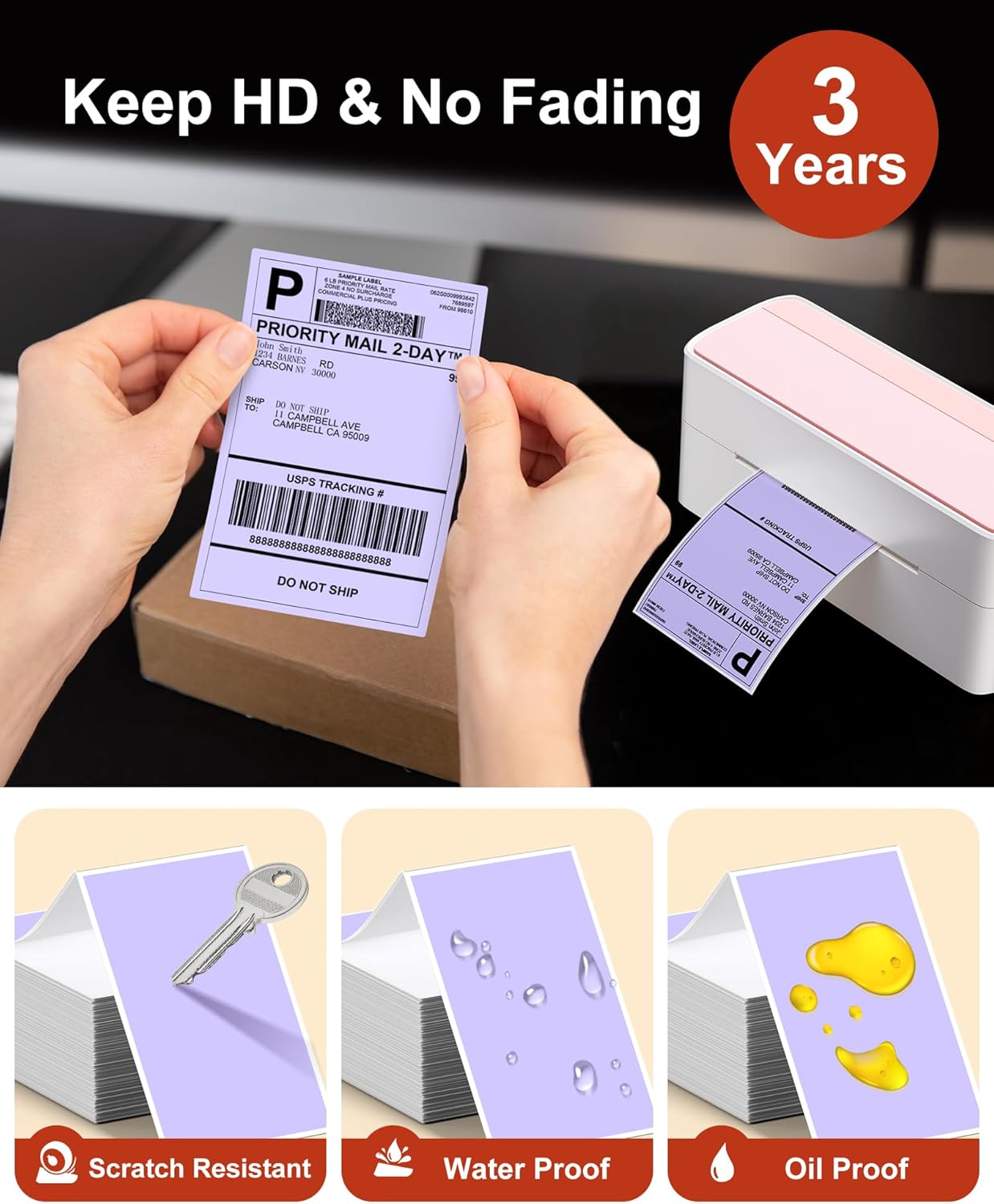 Phomemo 4x6 Thermal Labels for Shipping Label Printer - 500PCS Purple Mailing Labels - 4x6 Direct Thermal Labels Fanfold Compatible with Rollo,MUNBYN,iDPRT,JADENS,POLONO - Water/Oilproof - NO BPA/BPS