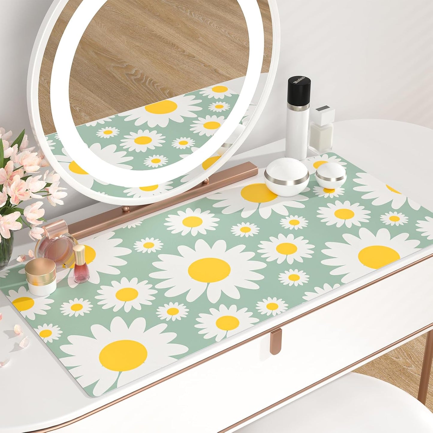 QIYI Large Mouse Pad, Extended Desk Mat for Desktop, PU Leather Waterproof Gaming Mousepad, Computer Desk Accessories Protector Writing Pads for School Office Home 31.5" x 15.7" - Sunny Daisies