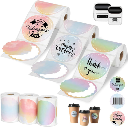 HuiJuKeJi 3 Rolls Thermal Round Label Paper,1.96 "x1.96 Gradient Label Maker Sticker for Phomemo M220/M200/M221/M110 Printer,Multi-Purpose Self-Adhesive Waterproof Labels for Barcode,DIY,Logo,Thanks