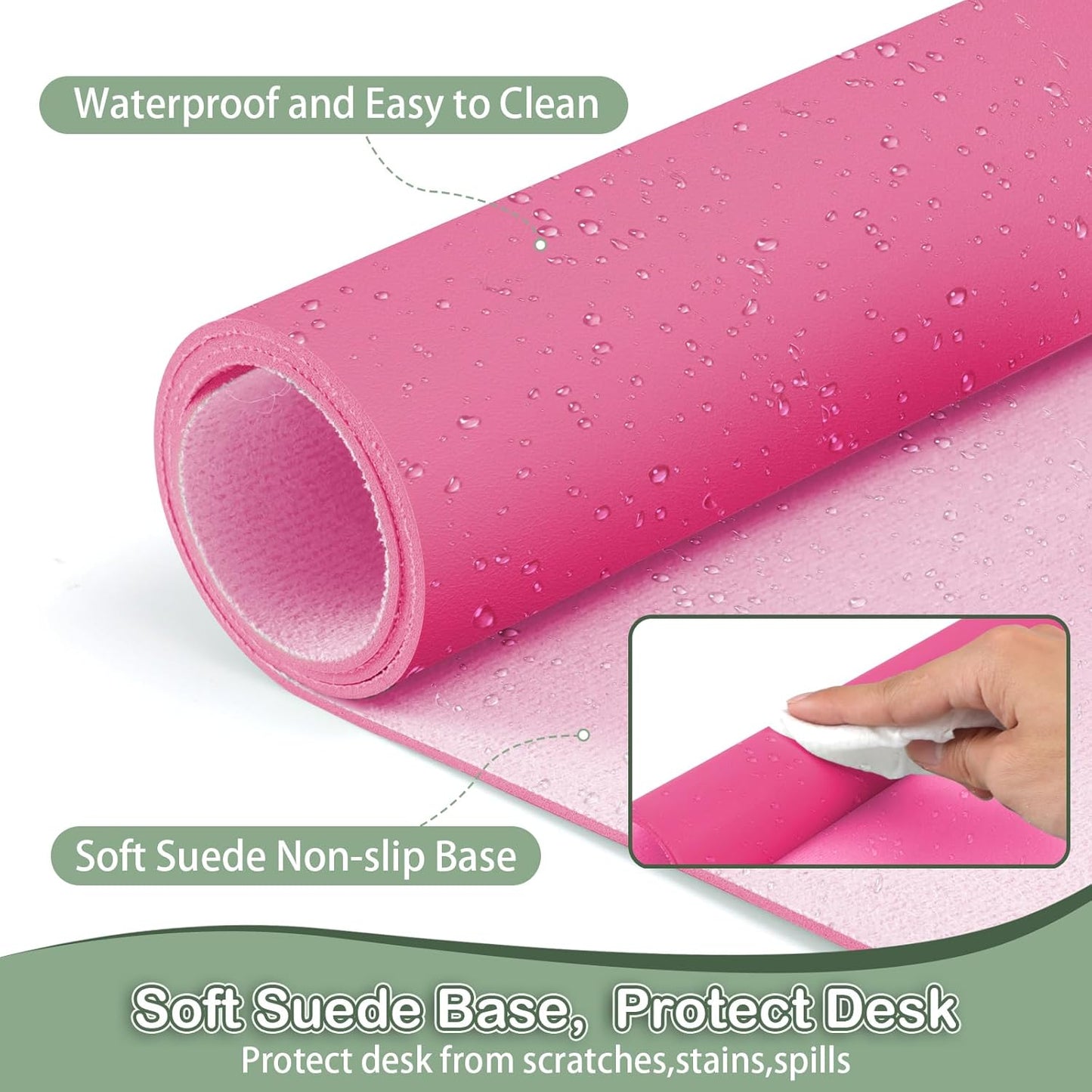 Boutilon Leather Desk Pad Protector,Non-Slip Mouse Pad,Laptop Desk Pad,Office Mouse Mat,Waterproof Leather Desk Blotter,Desk Writing Pad for Office and Home (XL-Rose Pink,35.4"x 15.7")