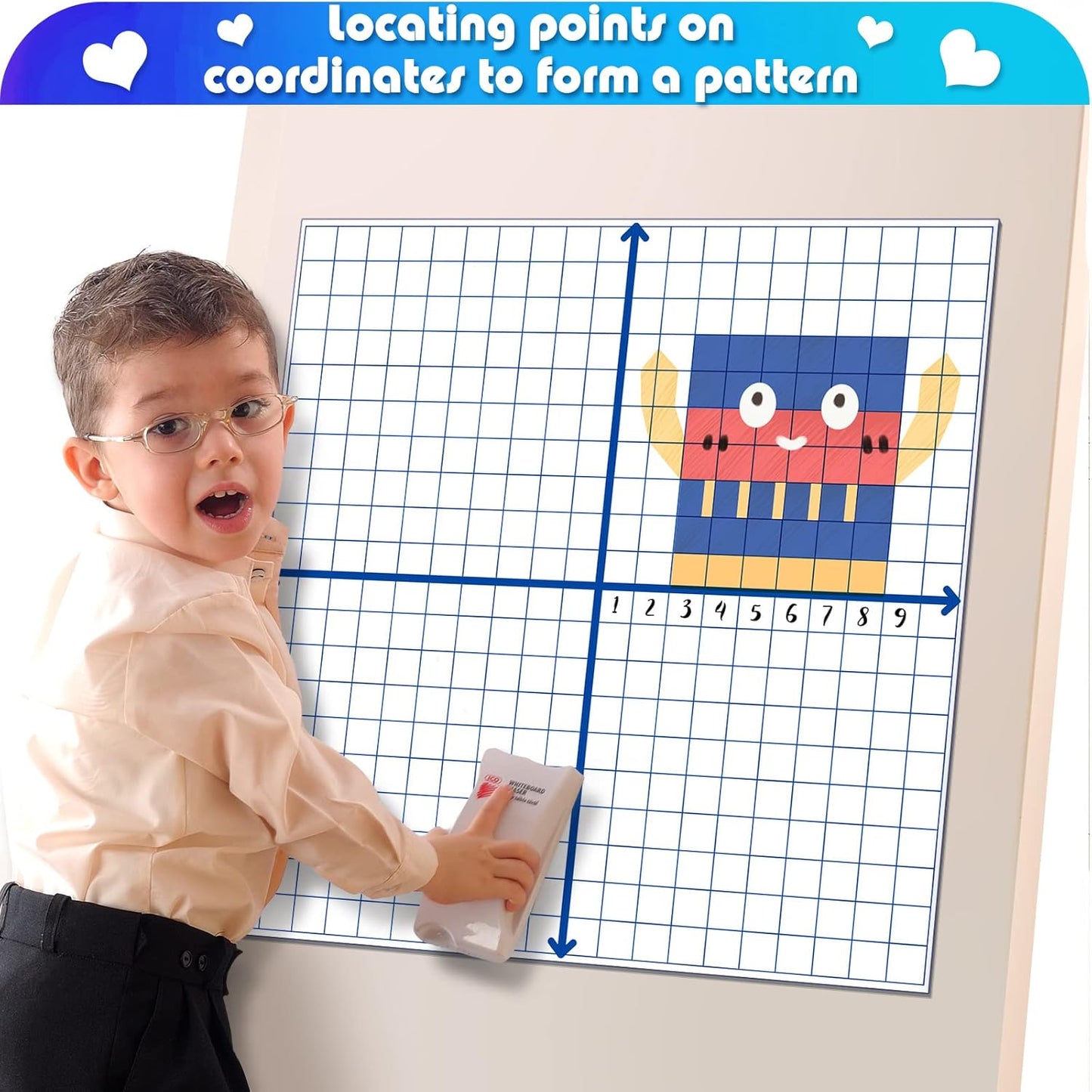 Teling 8 Pieces Jumbo Magnetic Xy Coordinate Dry Erase Grid 26 x 26 Inches, Magnet Graph Whiteboard for Classrooms, Teaching, Learning Tools