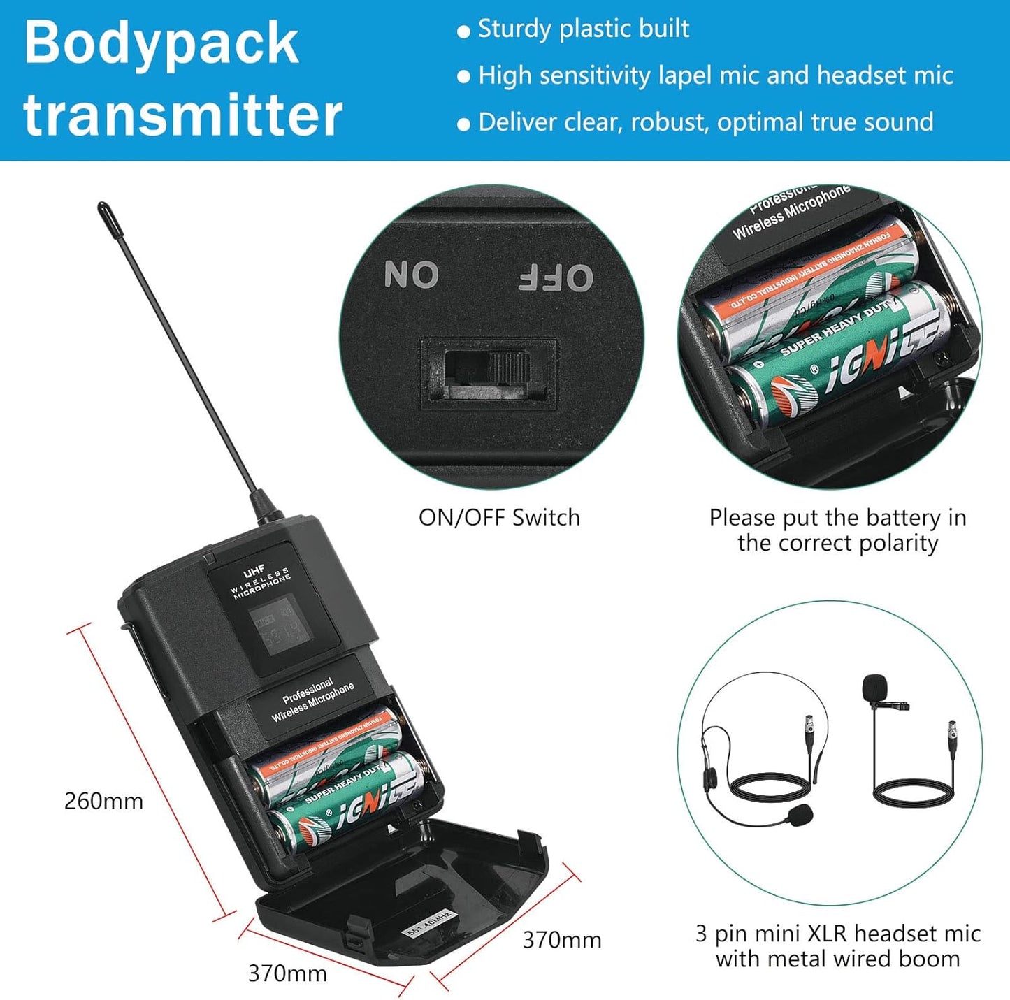 MicrocKing Wireless Microphone System, UHF Cordless Mic Set with 2 Handheld Mics/2 Lavalier Bodypacks, Metal Build, Fixed Frequency, Long Range, Ideal for Karaoke/Party/Wedding/Concert