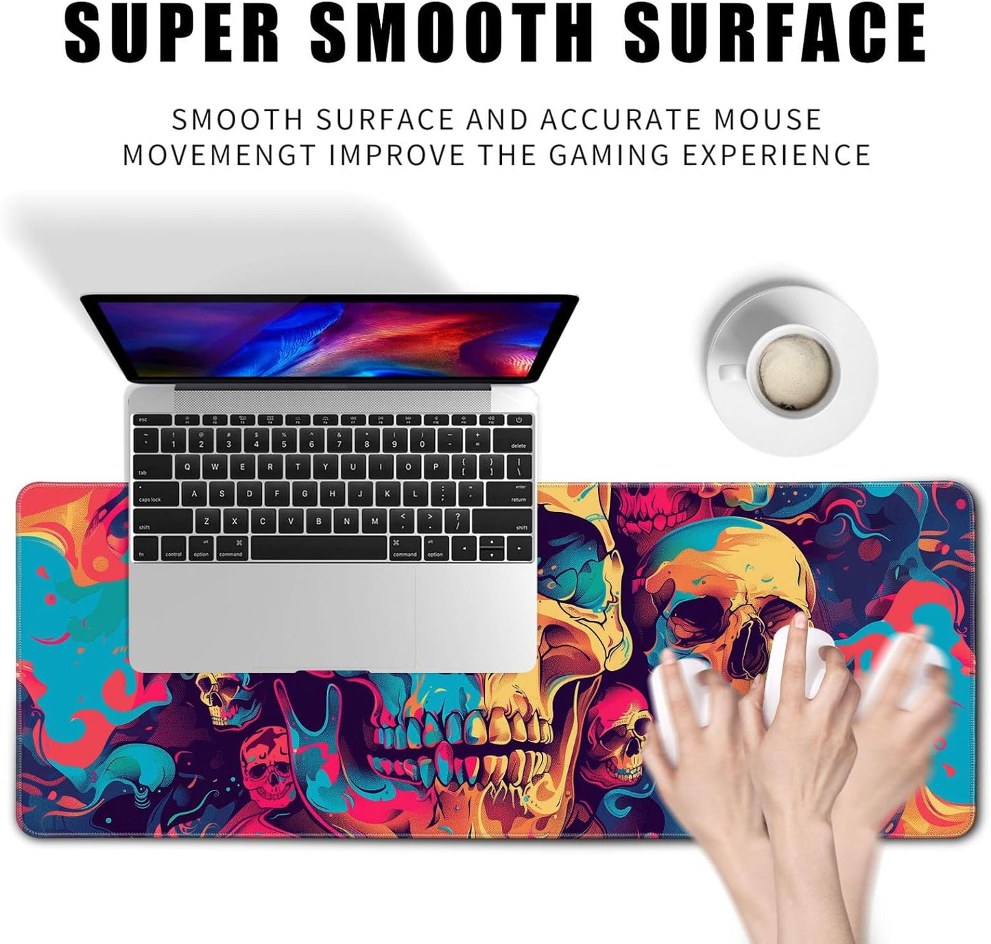 Desk Mat Psychedelic Desk Accessories Skulls Extended Gaming Mouse Desk Pad Decorations for Office Keyboard Mousepad Mat31.5x11.8in, Stitched Edge Non-Slip Bottom Large Mouse Pad