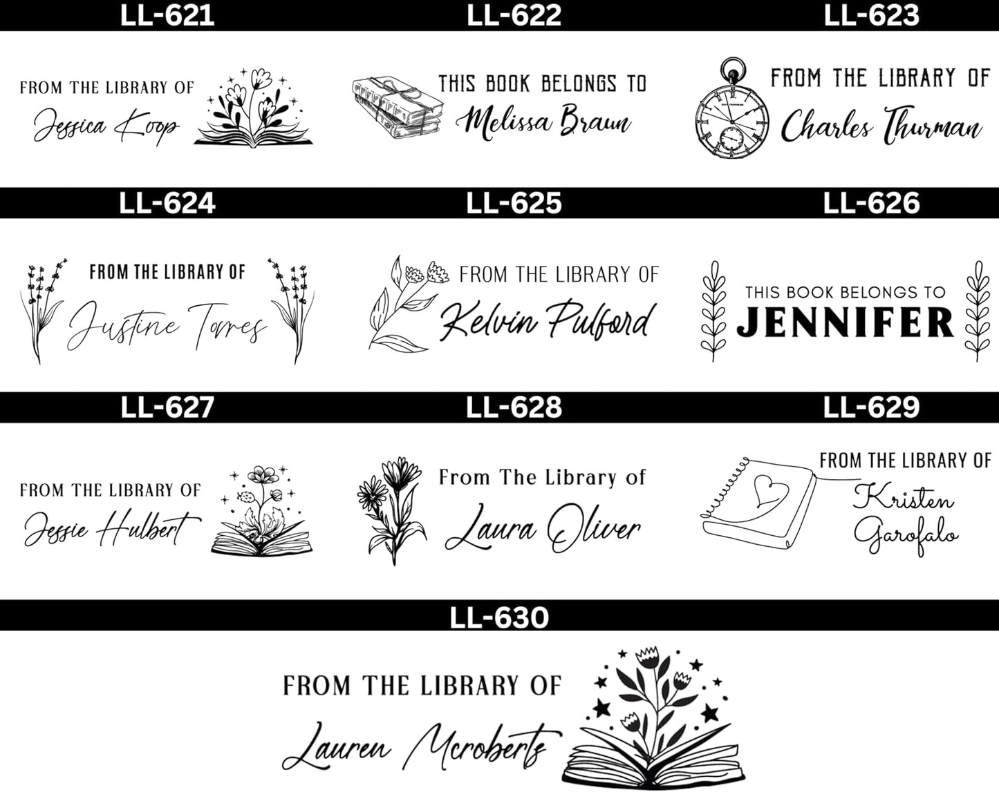 EXLIBRIS Custom Embosser Seal with Personalized Design, from The Library of Embosser, 2" x 1" Floral Book Embosser, Personalized Teacher Seal, 10+ Designs, Made with Your Name, Great Book Lover Gift