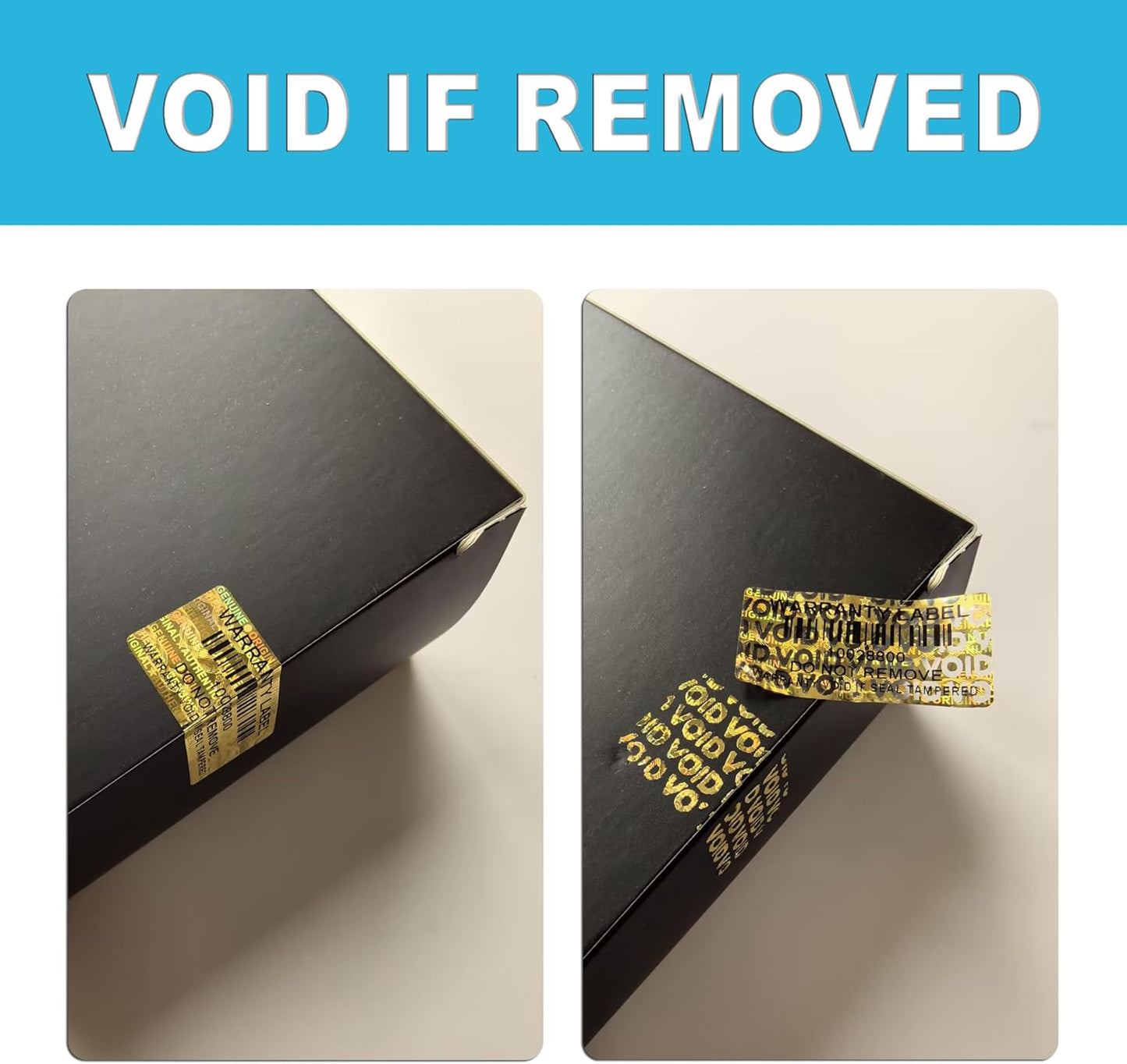 520pcs Tamper Evident Proof Stickers with Barcode Hologram Security Labels Genuine Warranty Seal with Unique Serial Number(1.2 X 0.6 Inch Gold)