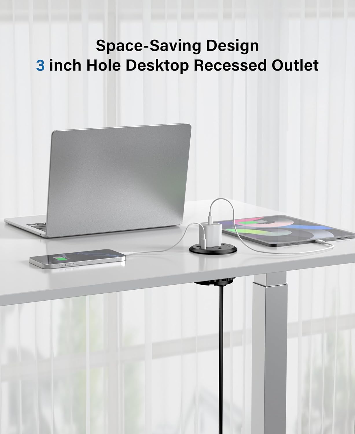 3 inch Desktop Power Grommet with PD 20W USB C,Furniture Recessed Power Strip,2 Outlets,4 USB Ports,40W Total,Flush-Mount for Desktop, Workspace Essential Desk Outlet (Black, 3 FT Cable)