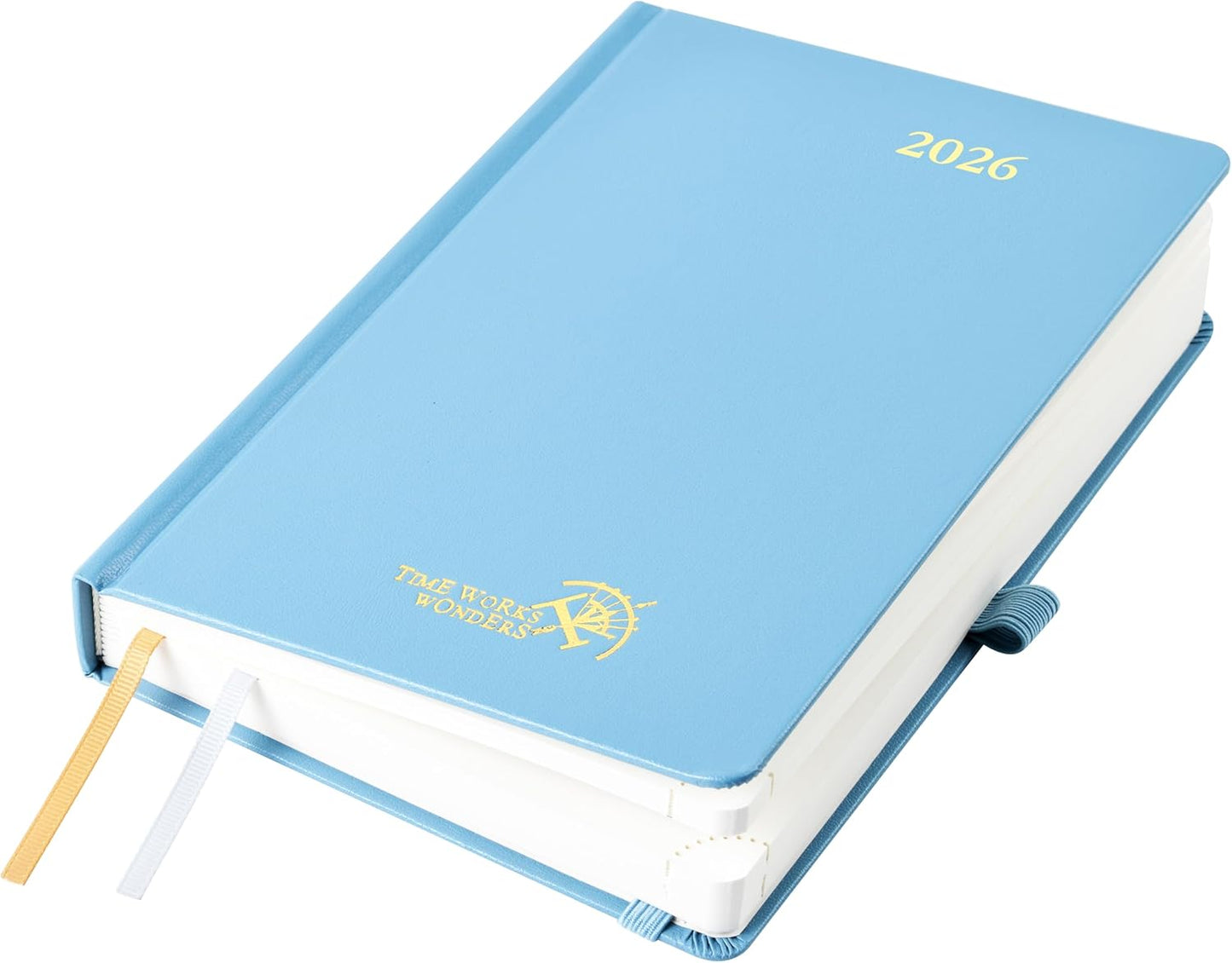 POPRUN 2026 Daily Planner One Page Per Day A5 Size Calendar (5.75" x 8.5") - 12 Months Hourly Appointment Book with Hardcover, Pocket, Pen Holder - Haze Blue