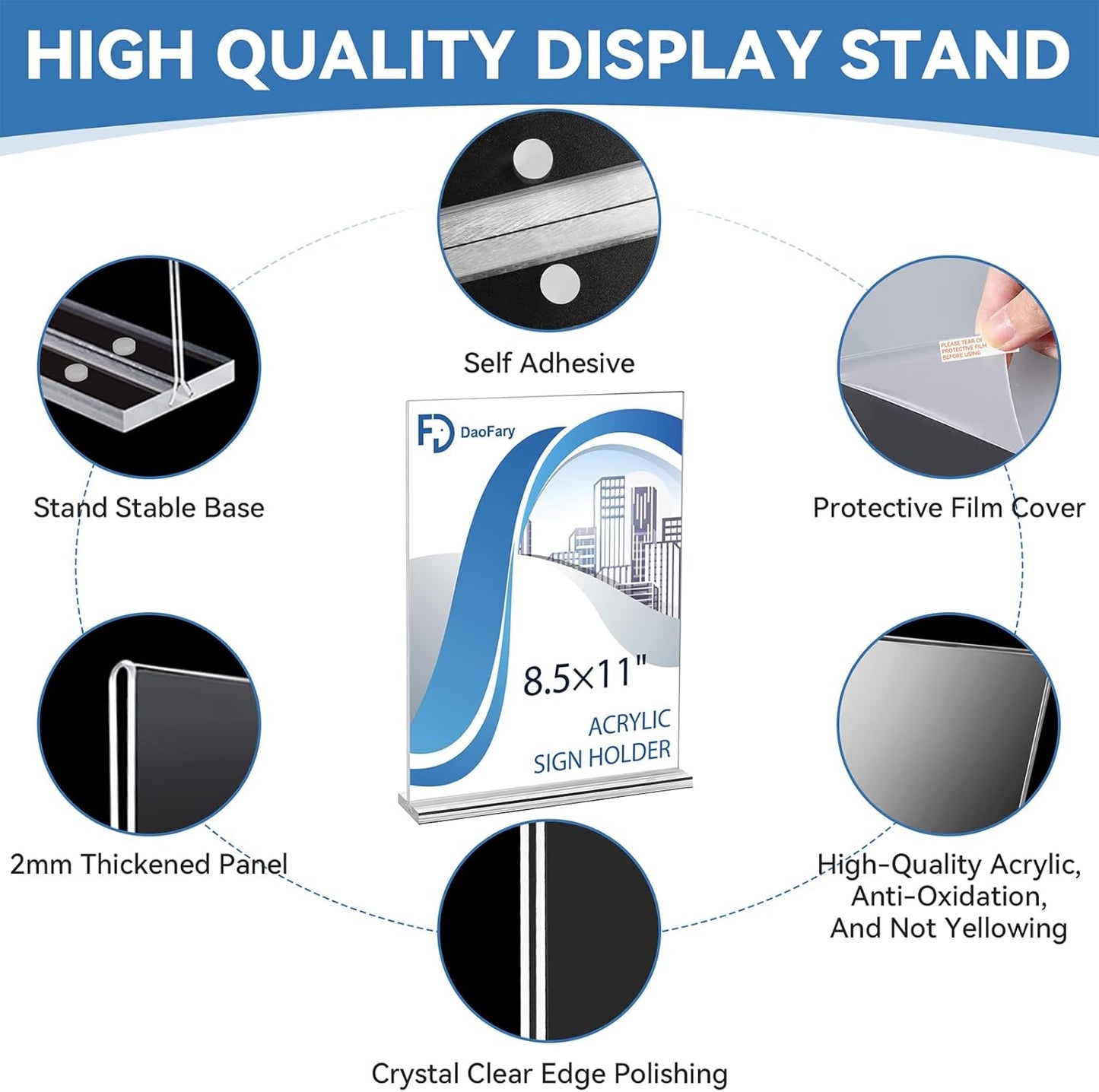 Daofary Acrylic Sign Holder 8.5 x 11 Inches 10 Pack, Double-Sided Stand up Table Top Paper Holder, Store Sign Holders, Plastic Sign Display for Restaurants, Hotels, Office