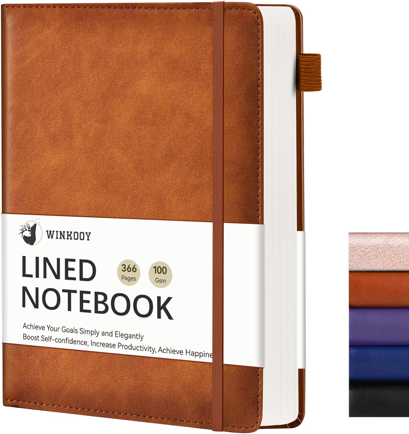 Lined Journal Notebook, 366 Pages, 100Gsm Leather Hardcover Journals for Writing Thick A5 College Ruled Classic Notebook with Pen Loop, Daily Journal for Women Men Travel Business Work Office