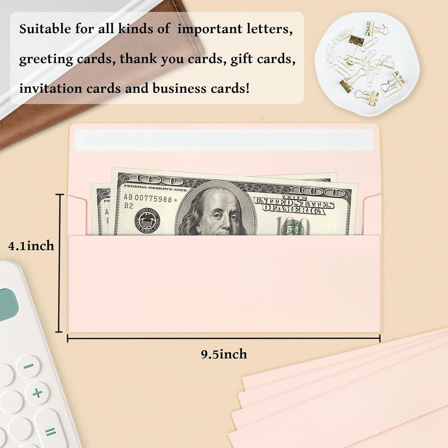 100 Pack #10 Business Envelopes, Blush Pink Standard Envelopes Self Seal, Letter Size Business Mailing Envelopes for Checks Invoices Statements Birthday Graduation Wedding, 4 1/8 x 9 1/2 Inch