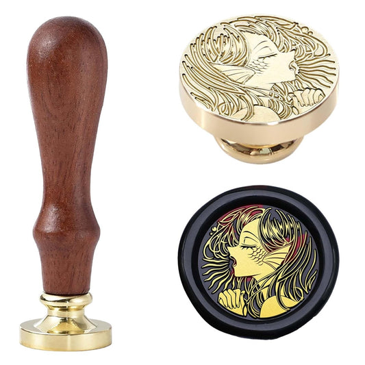 Siren Wax Seal Stamp - Vintage Brass Stamp Head Pearwood Hilt Sealing Wax Stamp for Envelopes Letters Handicraft DIY and Creative Gifts