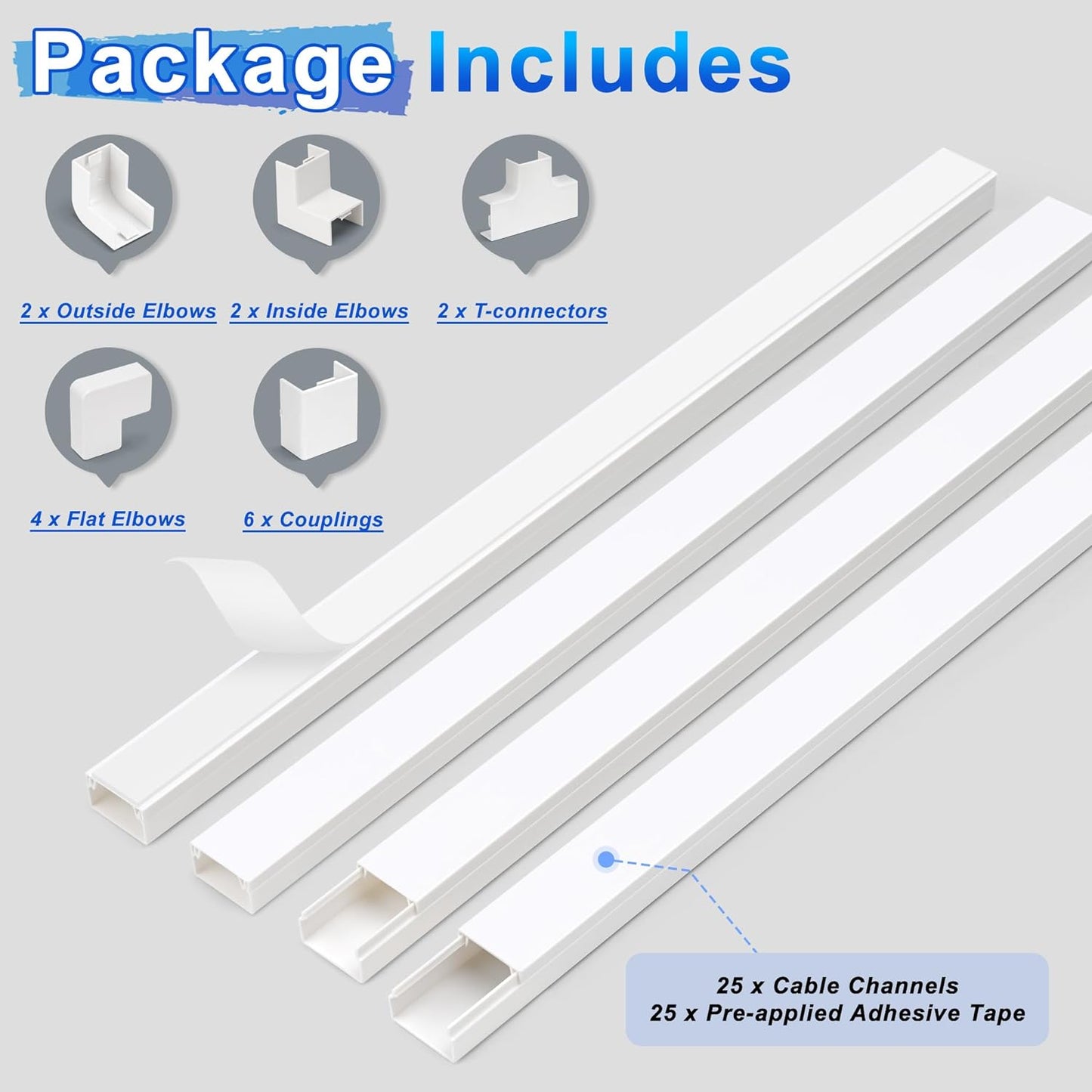 Cable Covers for Cords on Wall-392.5in Wire Hider for TV on Wall, White Cable Concealer, 25 x L15.7in W0.95H 0.55in