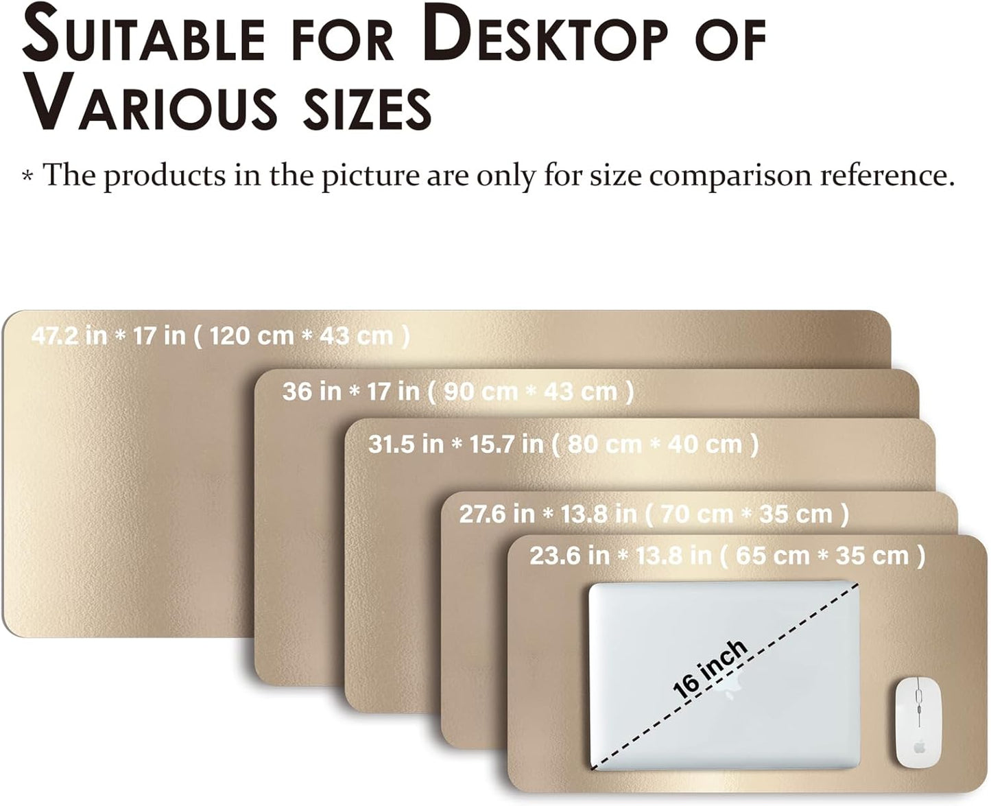 Large Desk Mat - 47.2"x 17" Non-Slip PU Desk Pad for Office and Home - Ideal for Large Mouse Pad and Desk Mats on Top of Desks(Champagne Gold)