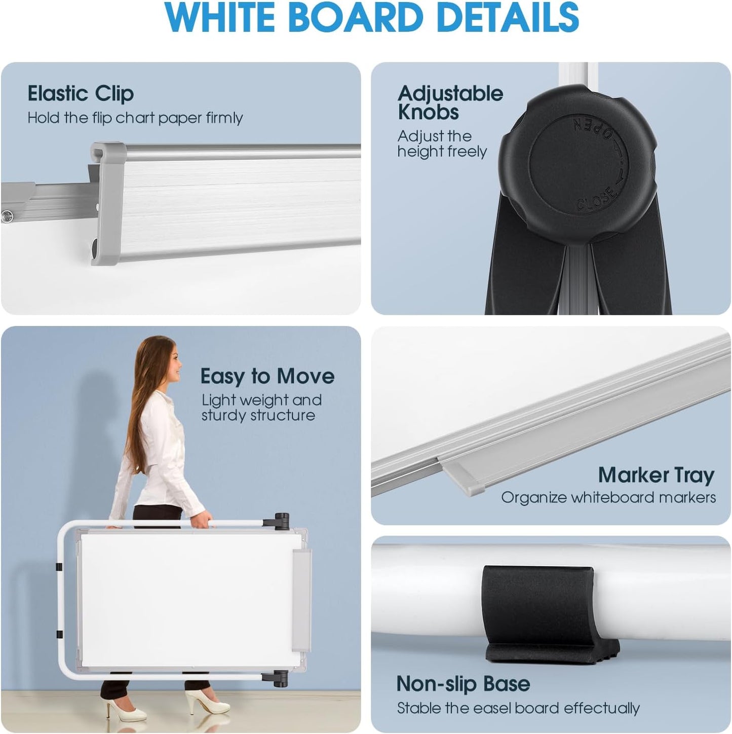 MaxGear Large White Board Easel Stand 2 PCS, 36" x 24" Double Sided Magnetic Dry Erase Board for School Classroom, Home Office Stand Flip Chart, Height Adjustable 360 Degree Rotating Whiteboard