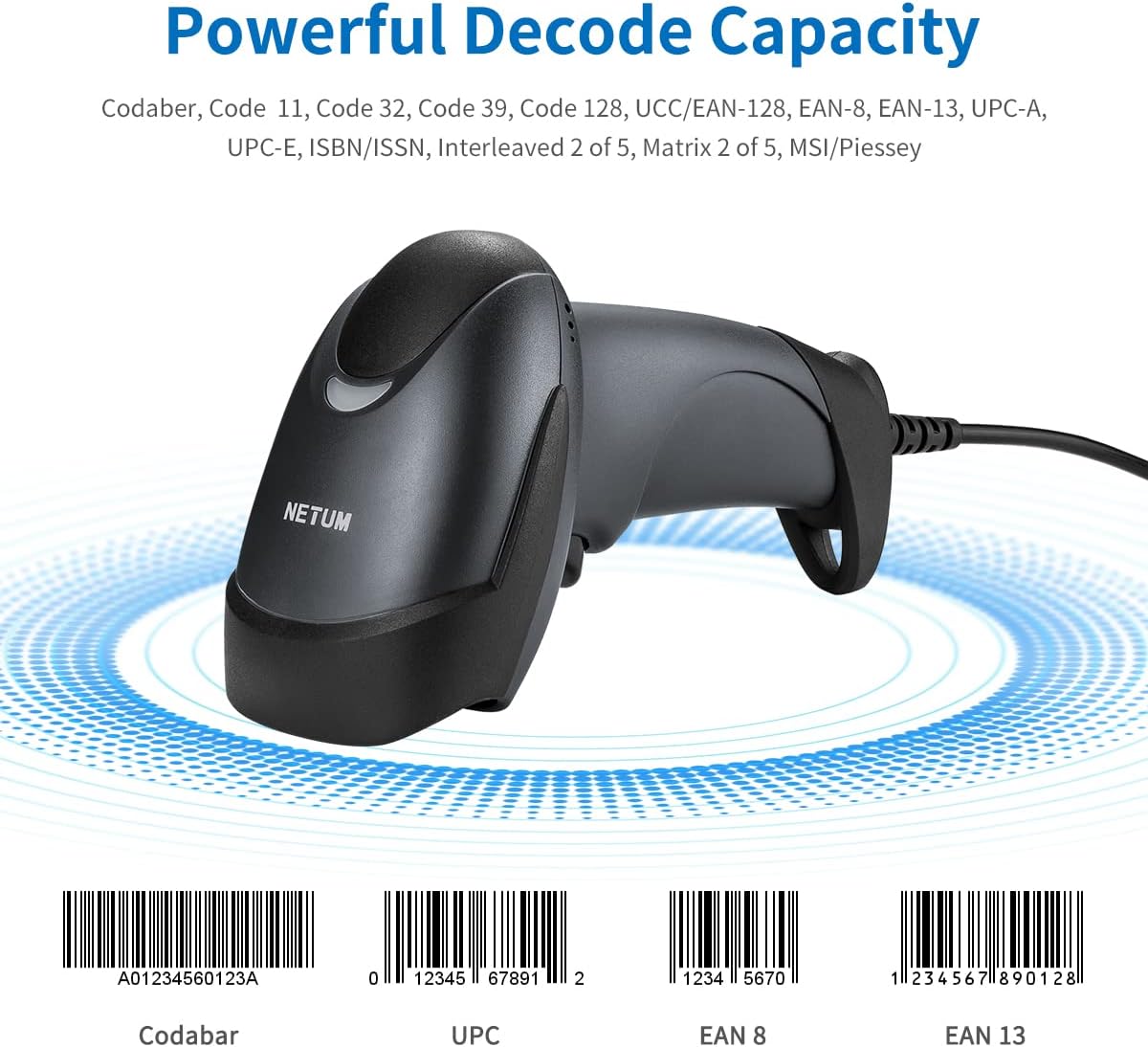 NETUM USB Laser Barcode Scanner, Handheld 1D Wired Bar Code Scanner Scanning UPC EAN Reader Gun Retails for Supermarket, Convenience Store, Warehouse - NT-M1