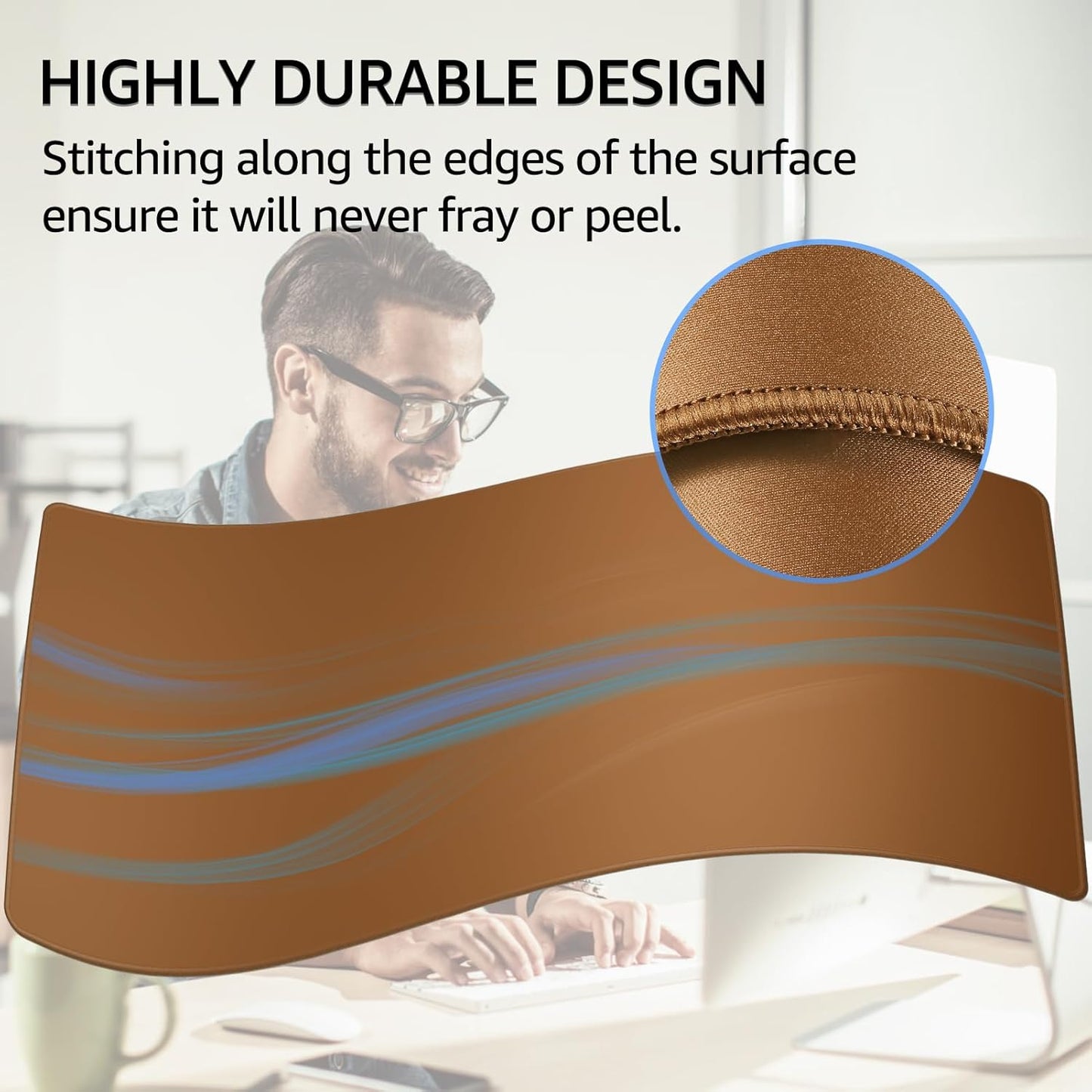 KTRIO Large Gaming Mouse Pad with Stitched Edges, Extended Mousepad with Superior Micro-Weave Cloth, Non-Slip Base, Water Resist Keyboard Pad for Gamer, Office & Home, 31.5x15.7in, Coffee Brown