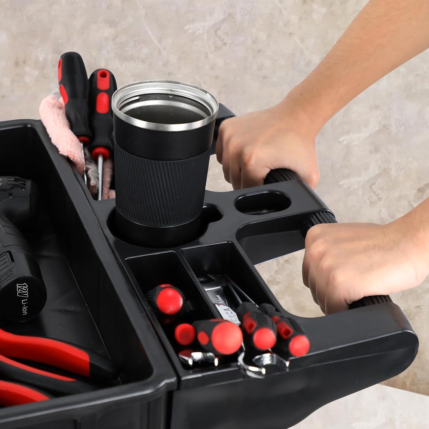 Utility Rolling Tool Cart, 40 x 17-Inch Plastic Rolling Carts Huge Storage W/Deep 2-Shelf Heavy Duty Service Carts with Wheels,550 lbs Capacity Organizer for Garage,Warehouse,Workshop-Medium